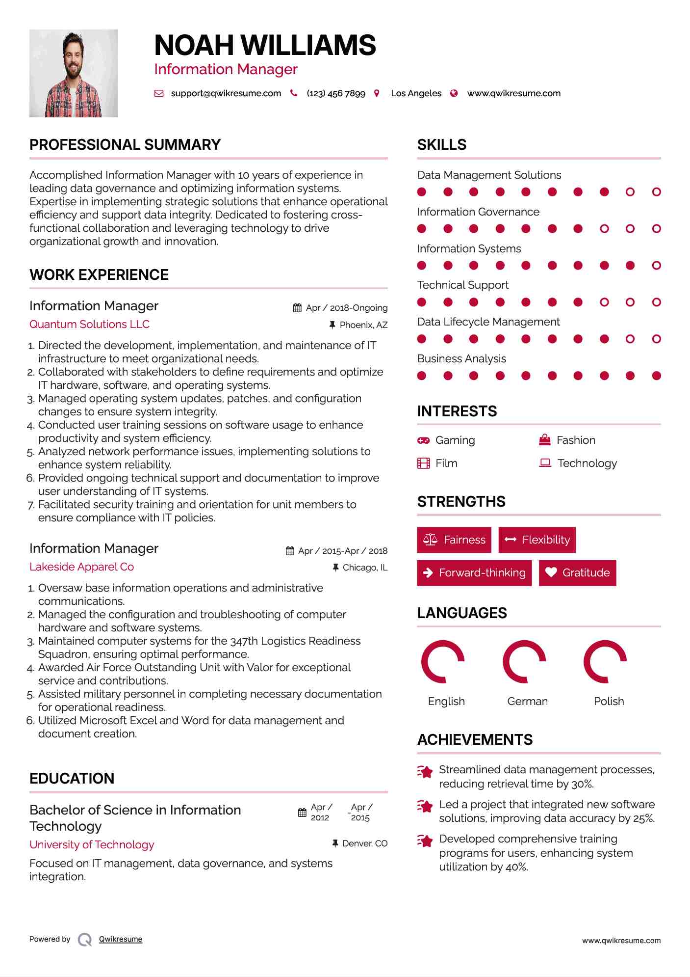 Information Manager Resume Template