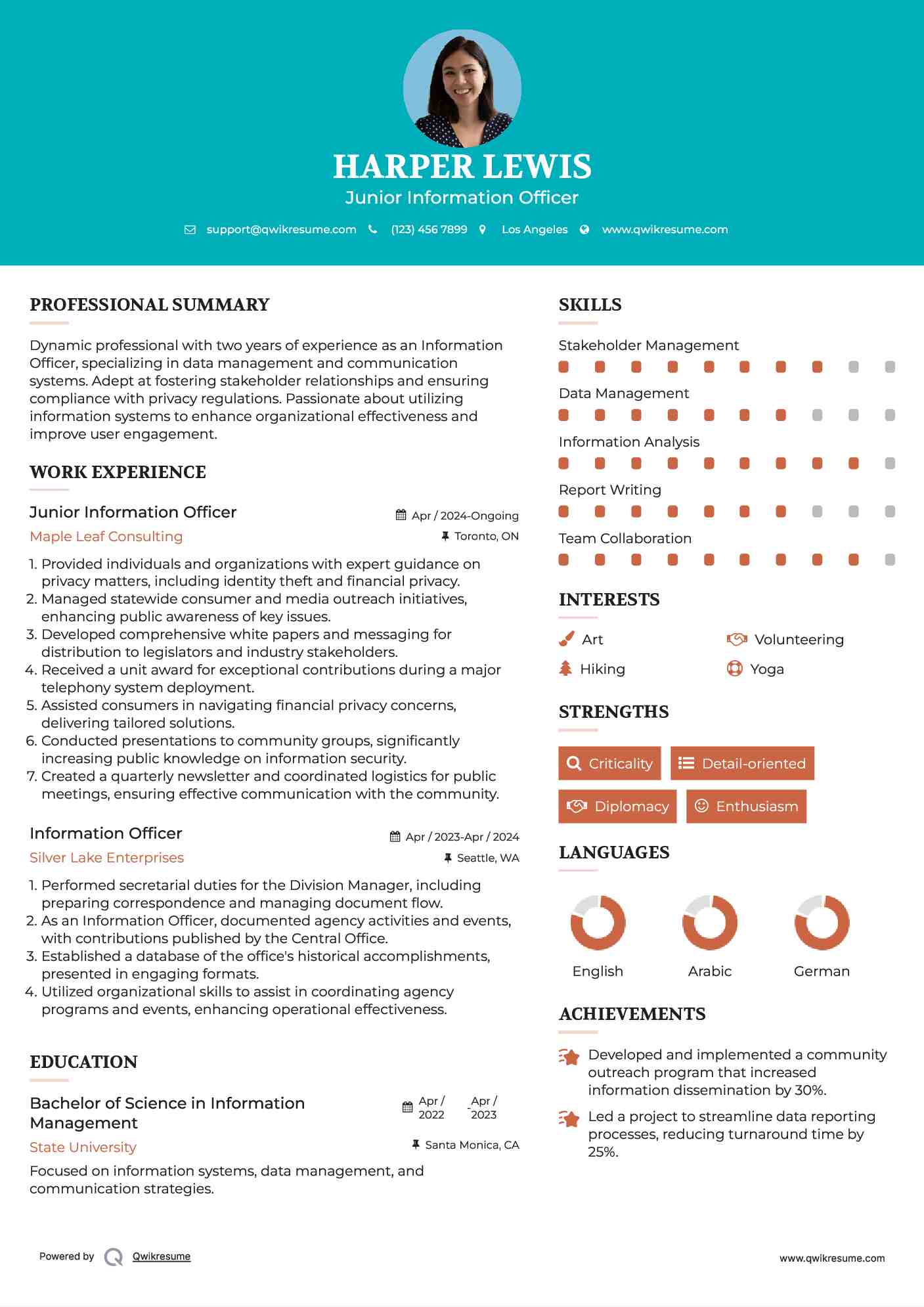 Junior Information Officer Resume Format