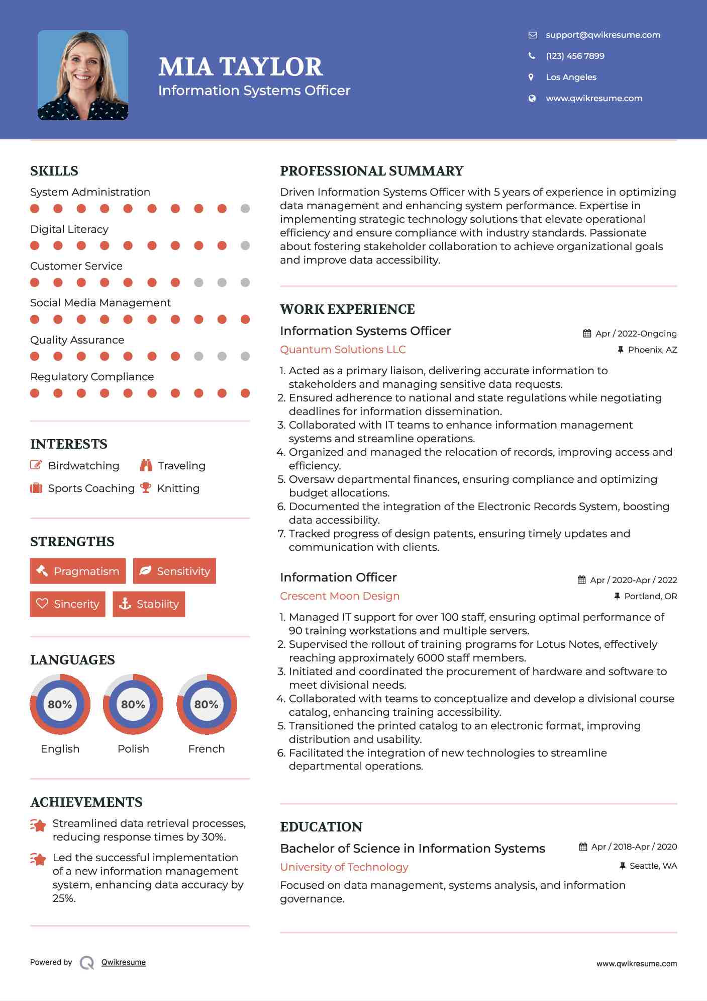 Information Systems Officer Resume Model