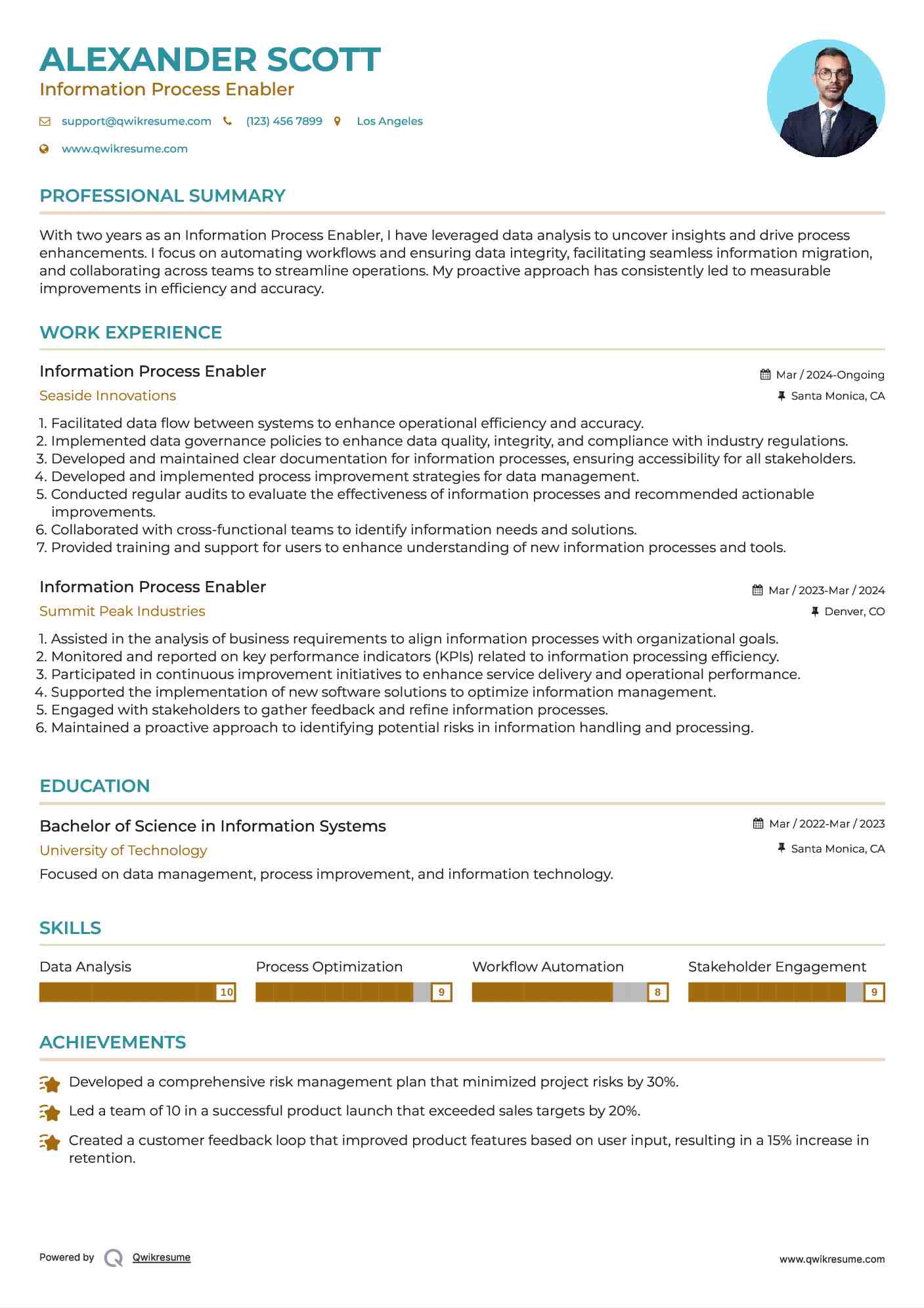 Information Process Enabler Resume Format