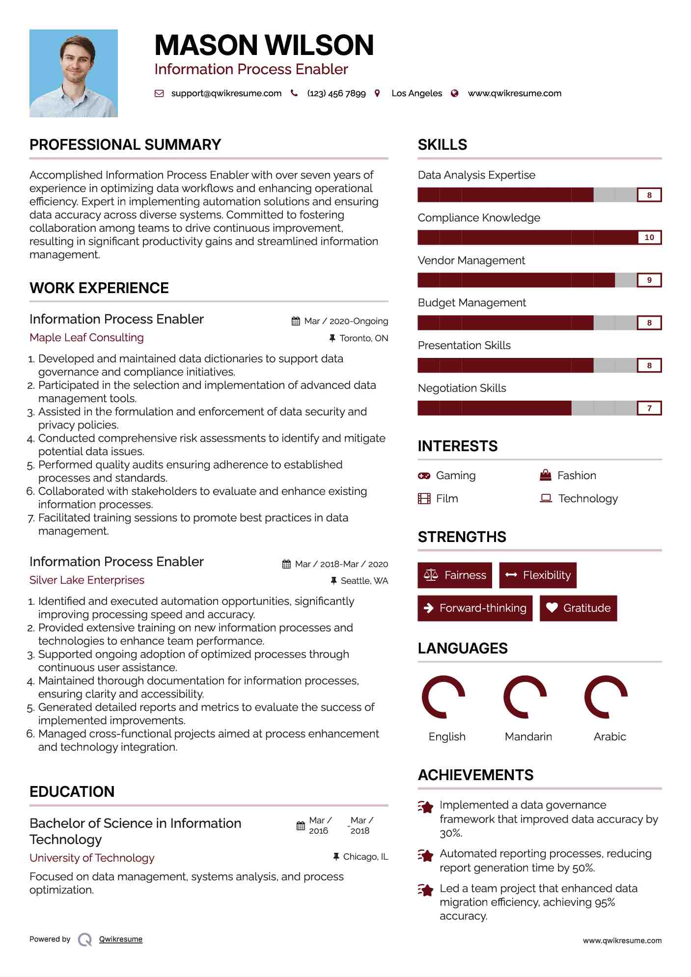 Information Process Enabler Resume Sample