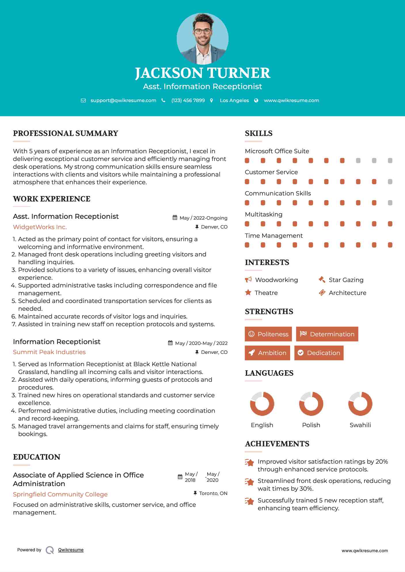 Asst. Information Receptionist Resume Format