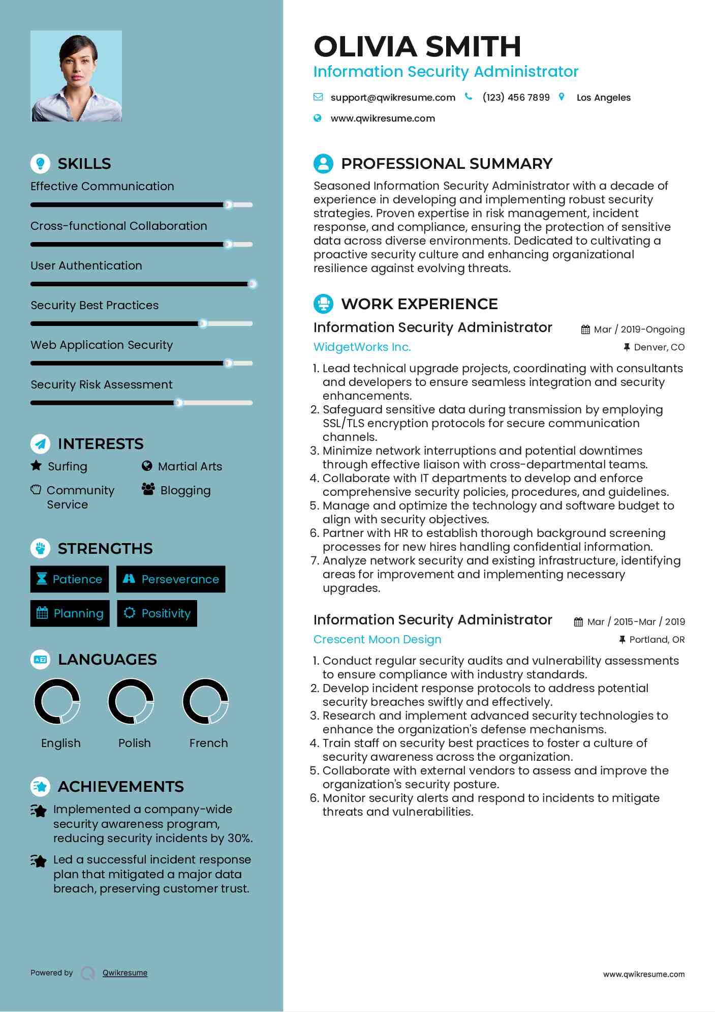 Information Security Administrator Resume Model