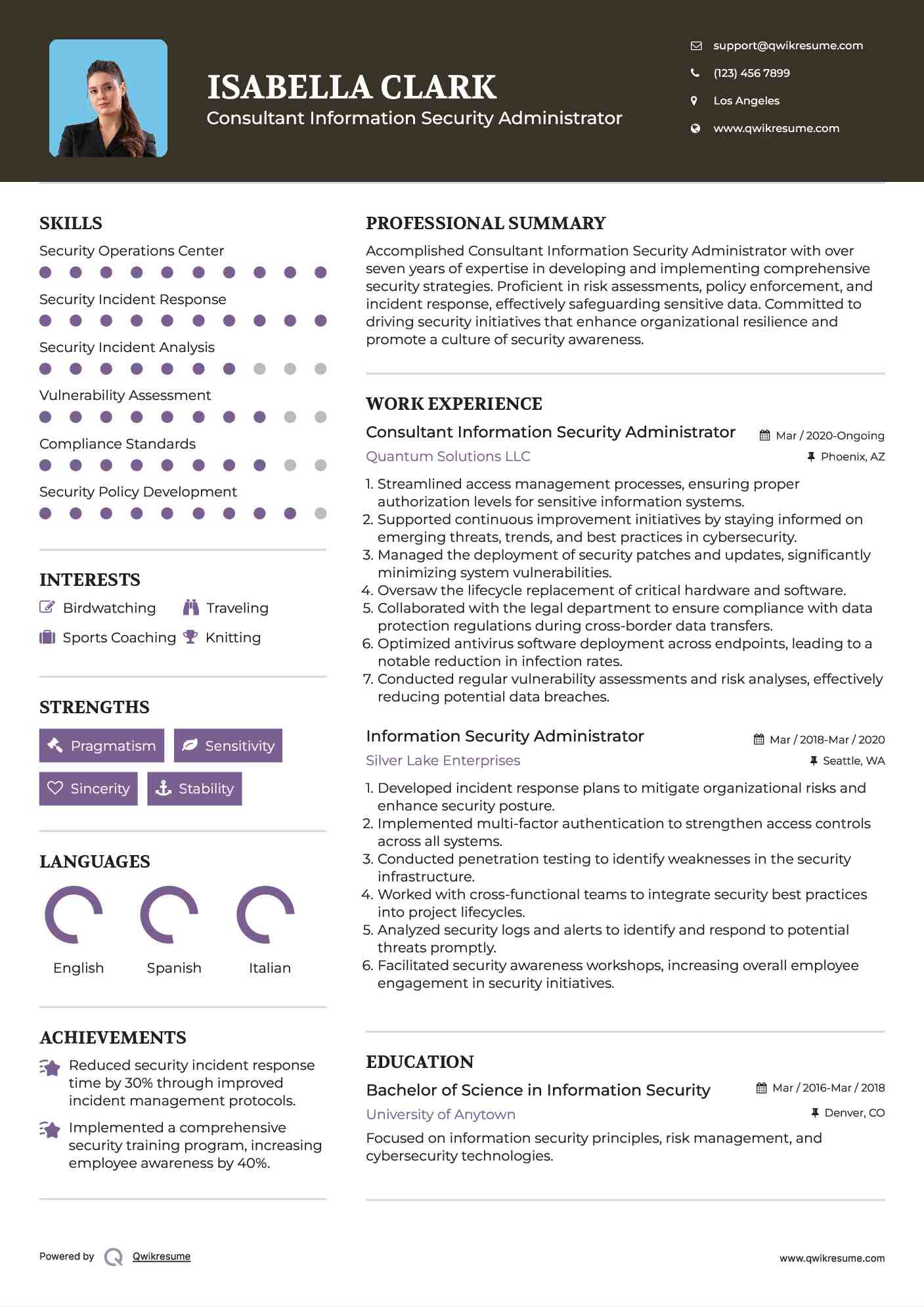 Consultant Information Security Administrator Resume Example