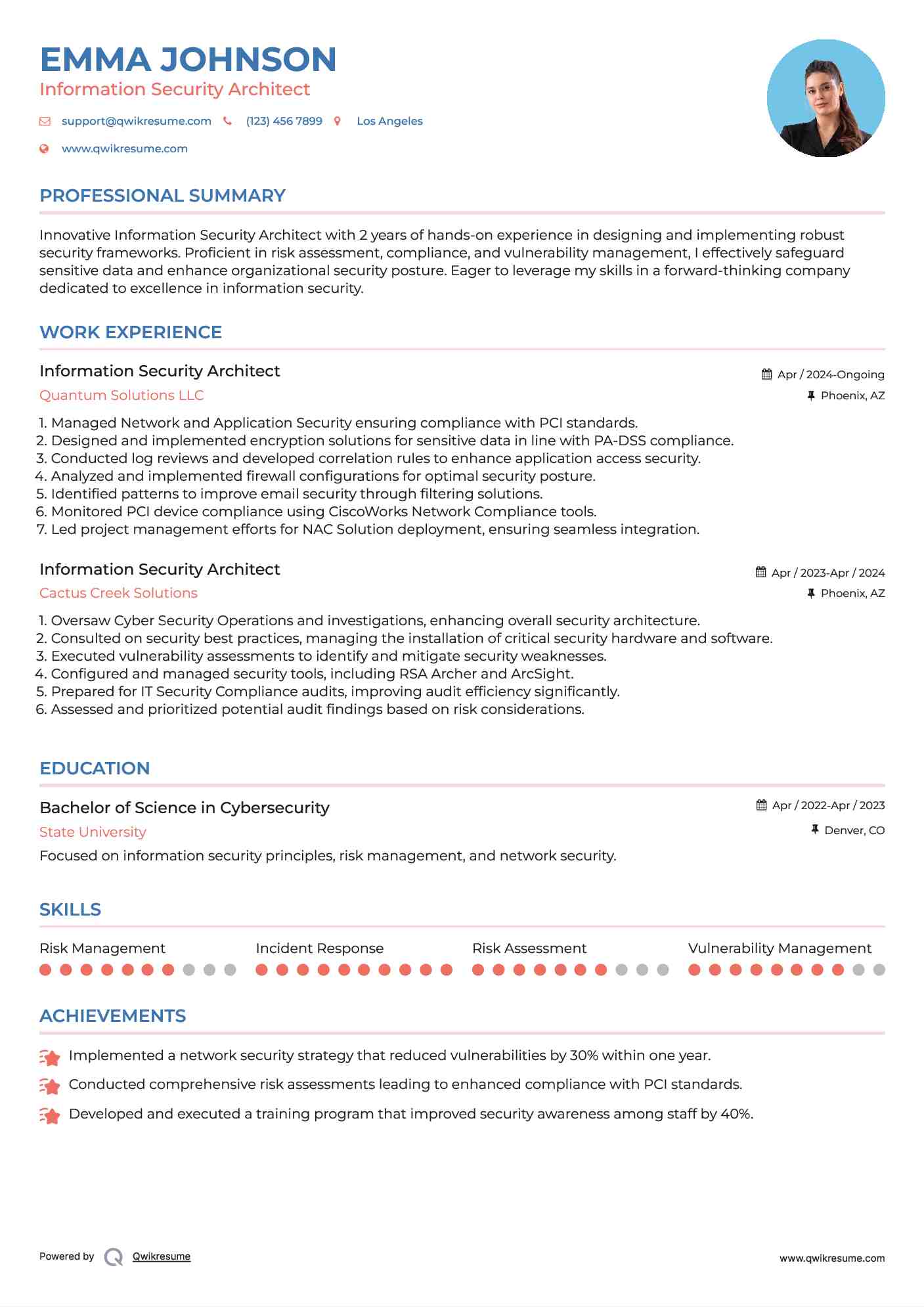 Information Security Architect Resume Sample
