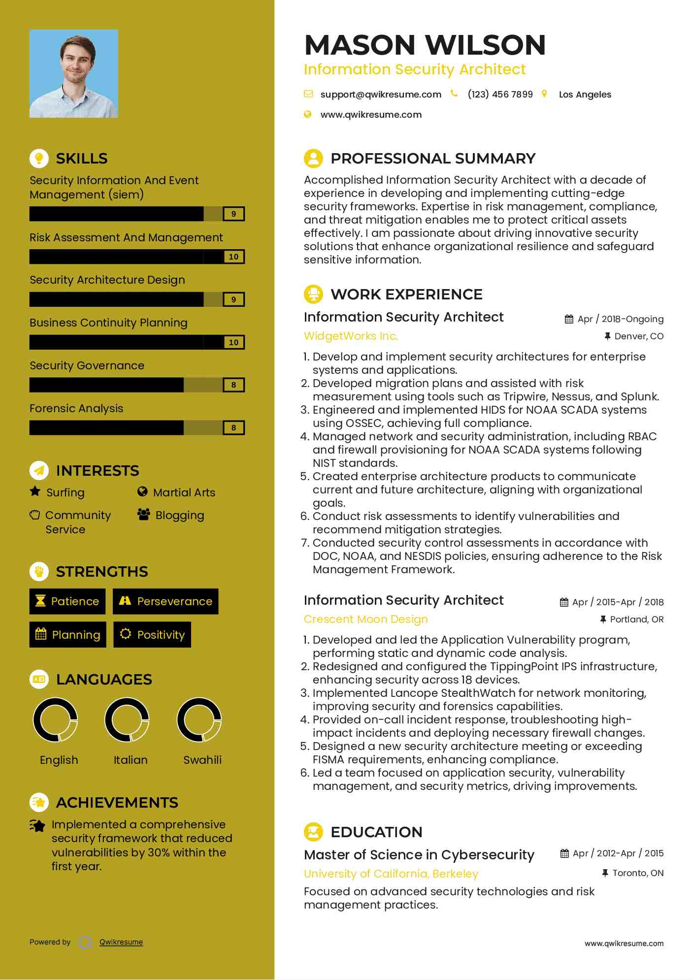 Information Security Architect Resume Template
