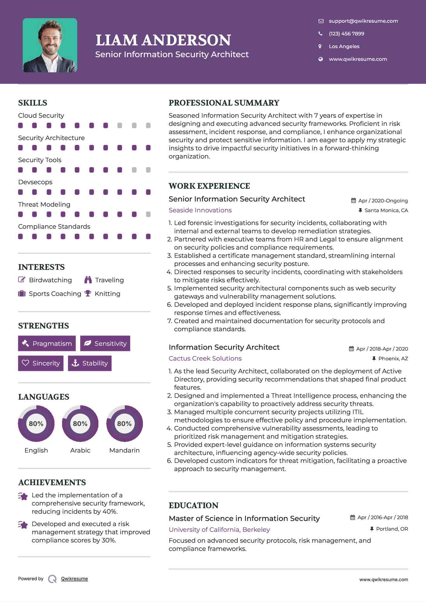 Senior Information Security Architect Resume Format