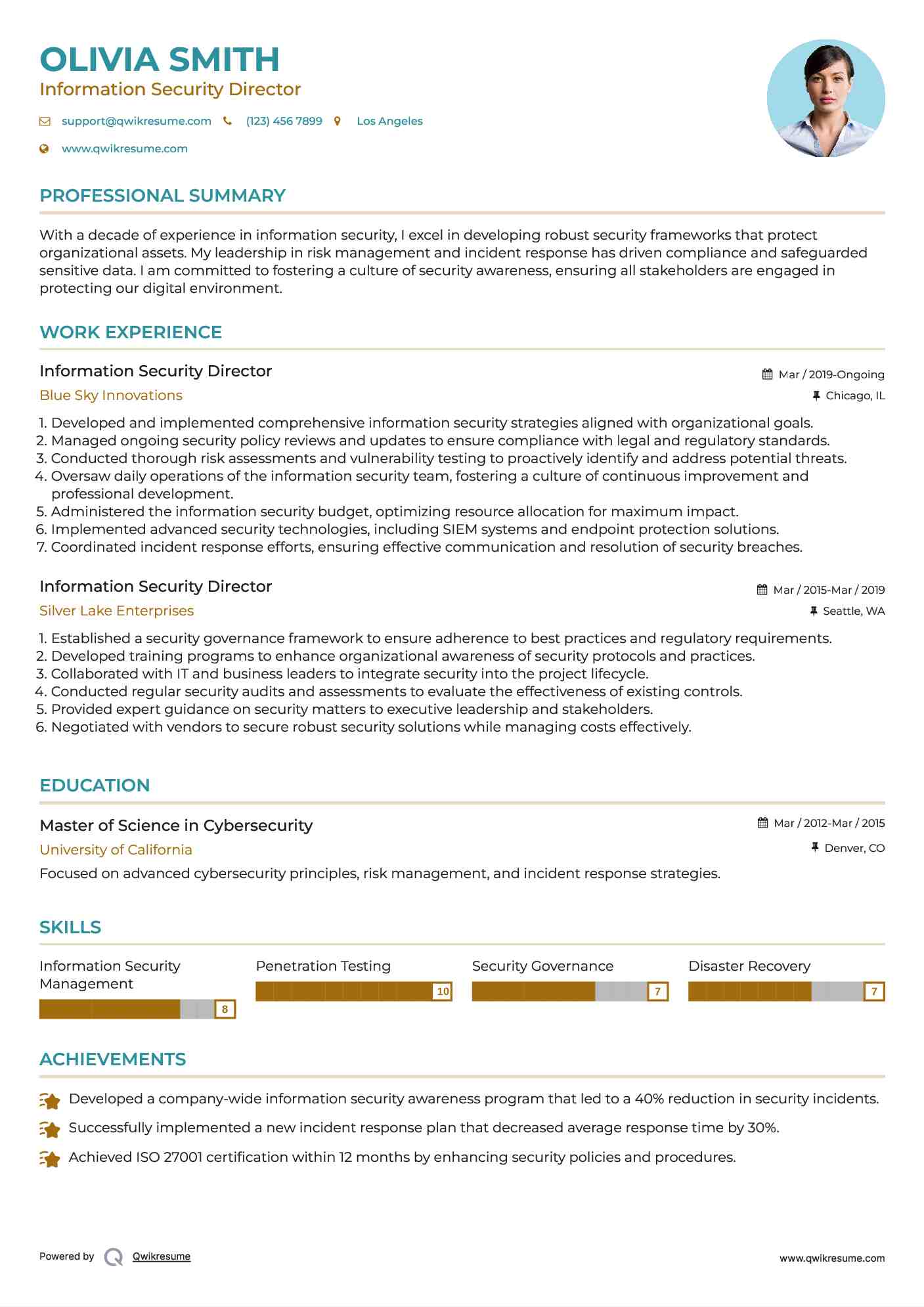 Information Security Director Resume Model