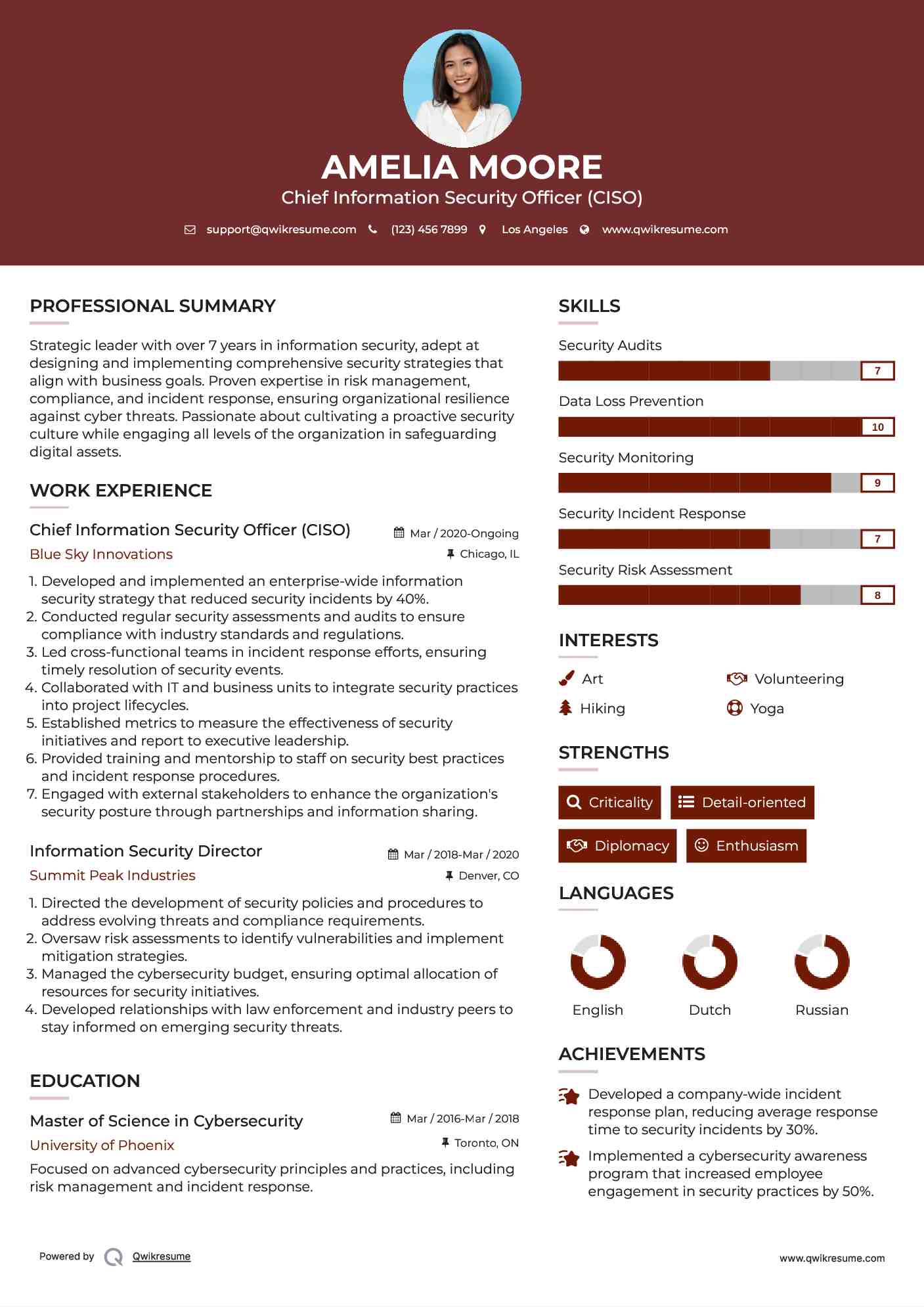 Chief Information Security Officer (CISO) Resume Sample
