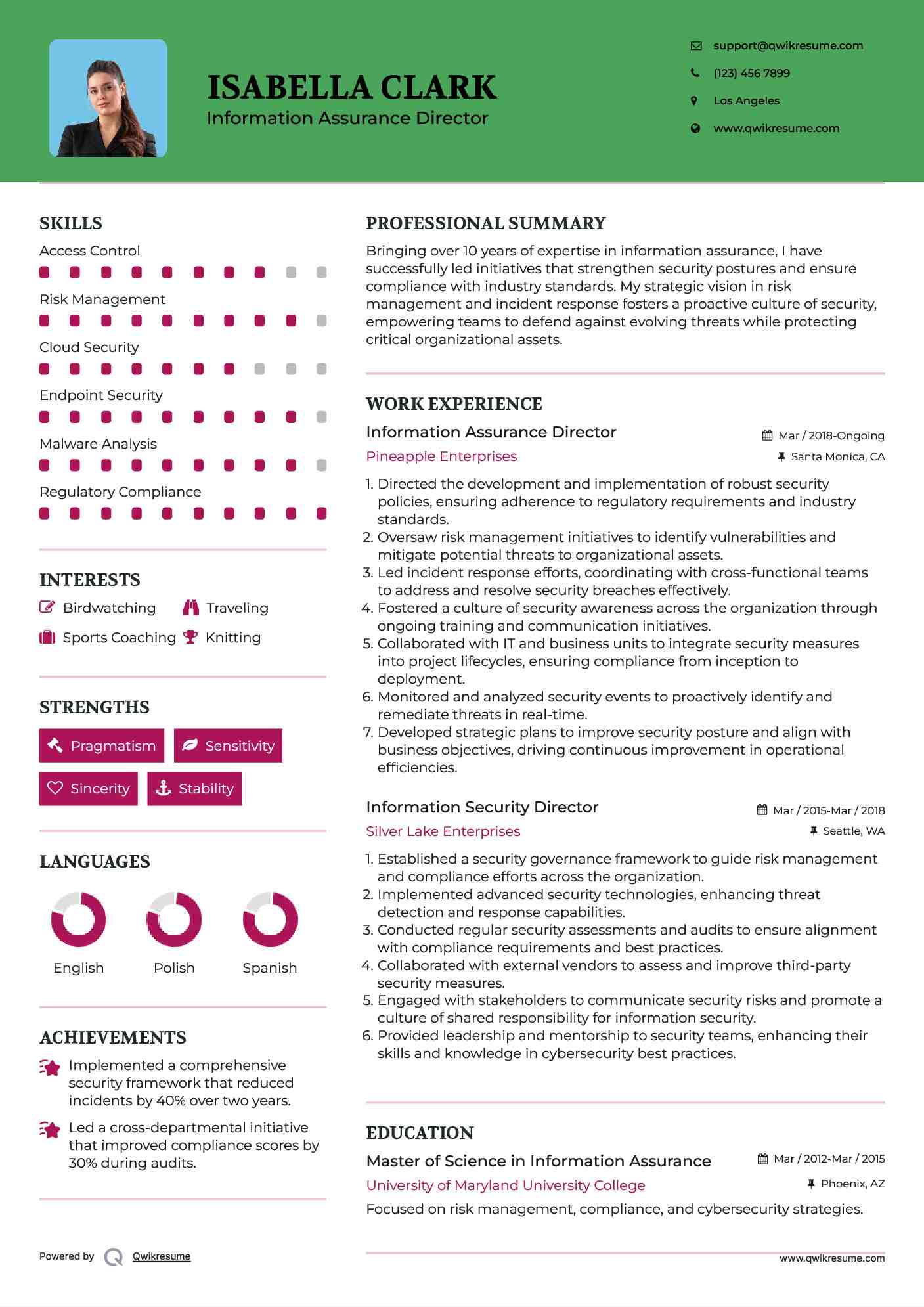 Information Assurance Director Resume Sample