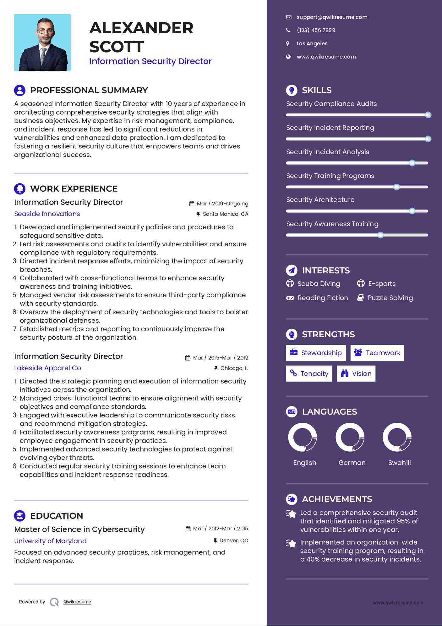 Information Security Director Resume Format