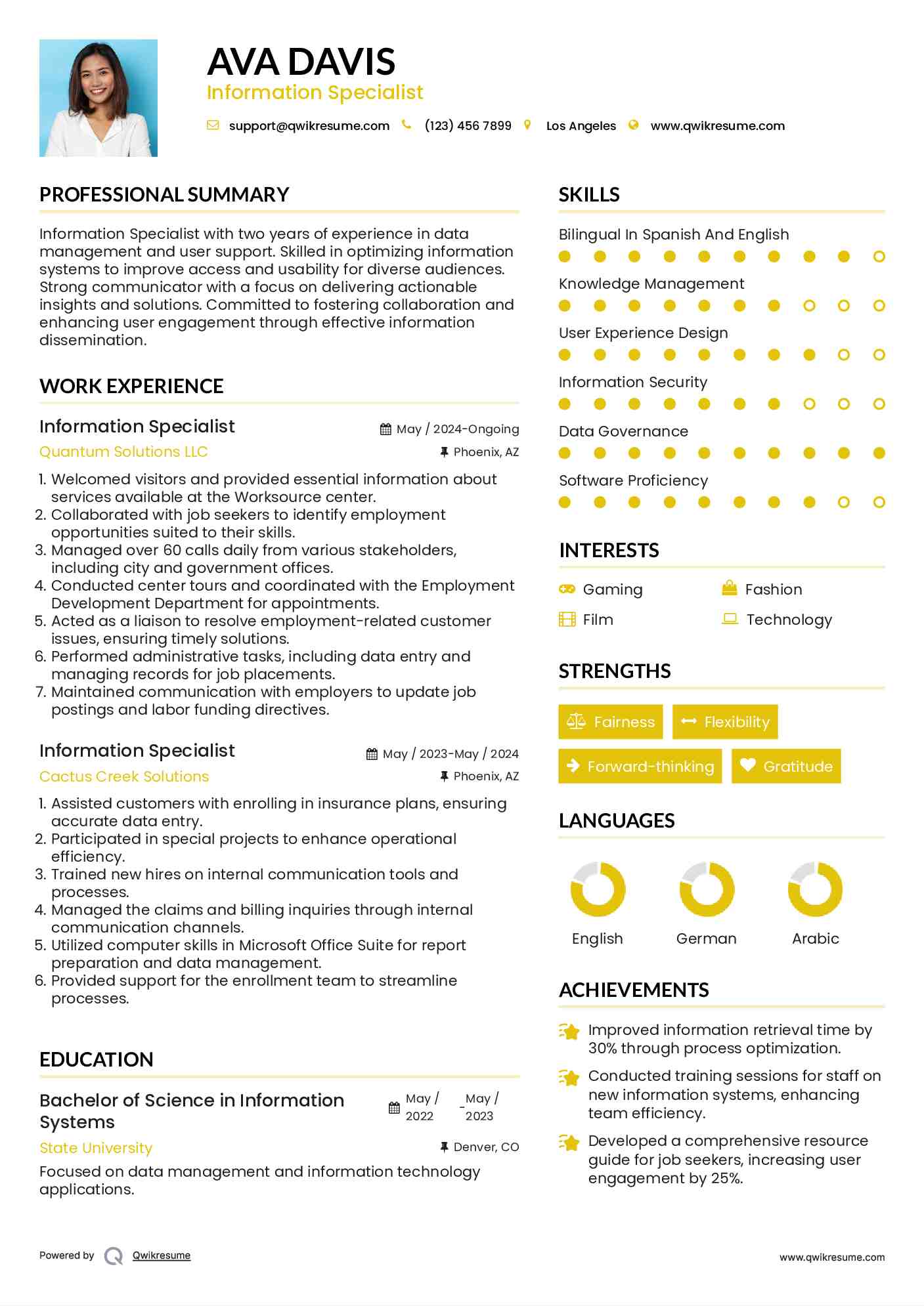 Information Specialist Resume Example