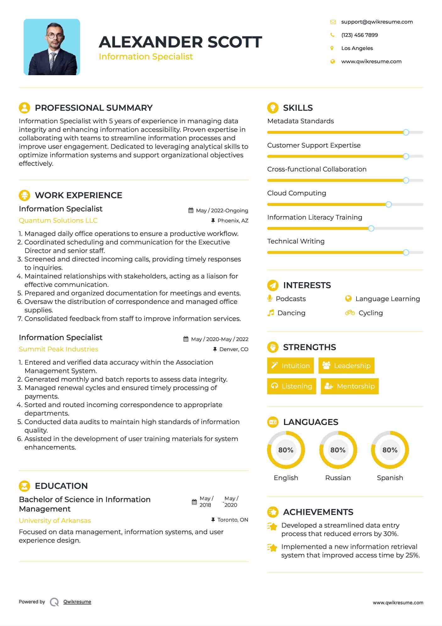 Information Specialist Resume Model