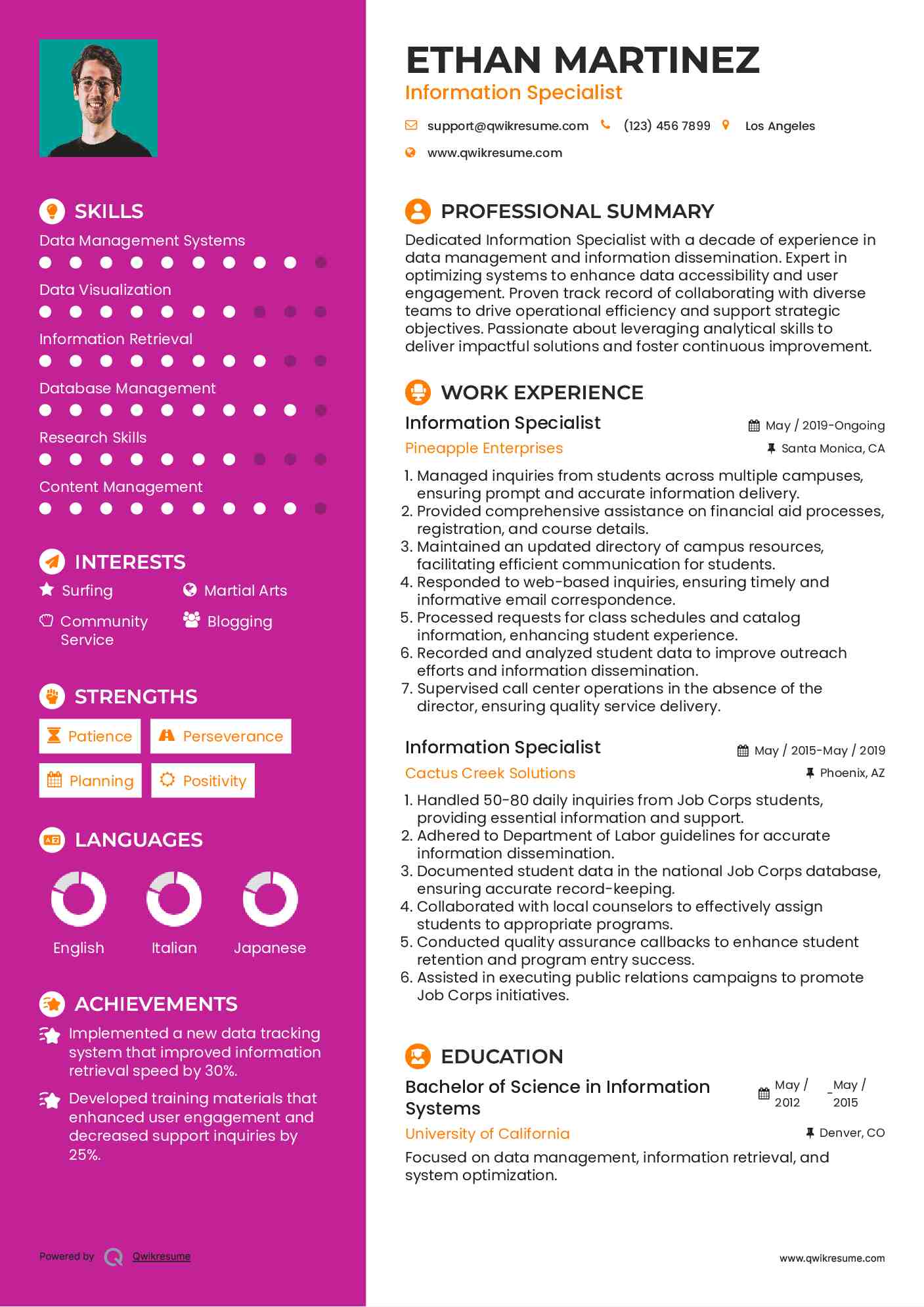 Information Specialist Resume Template