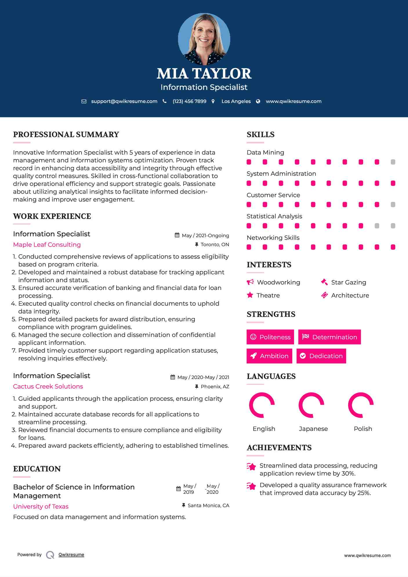 Information Specialist Resume Format