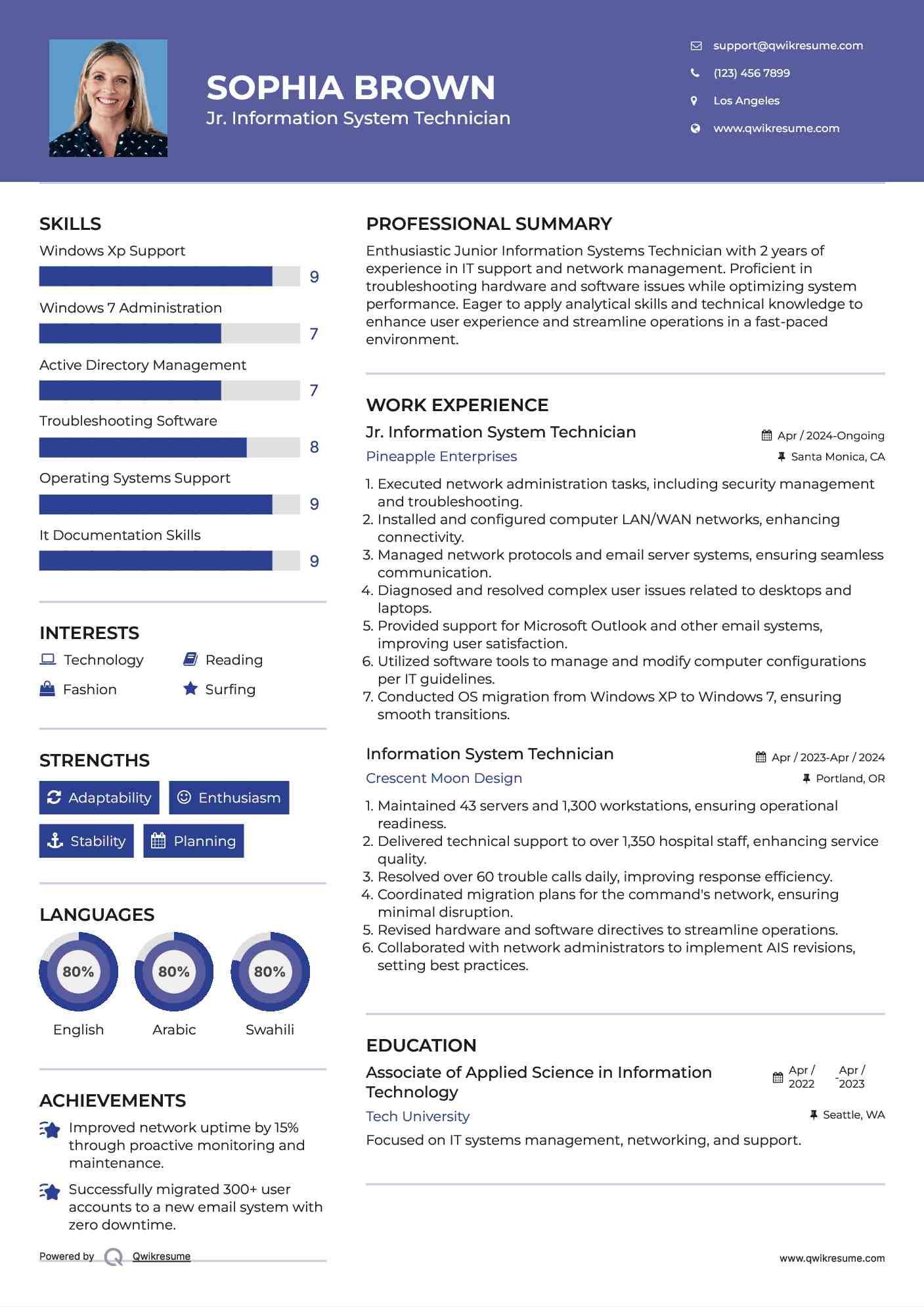 Jr. Information System Technician Resume Model