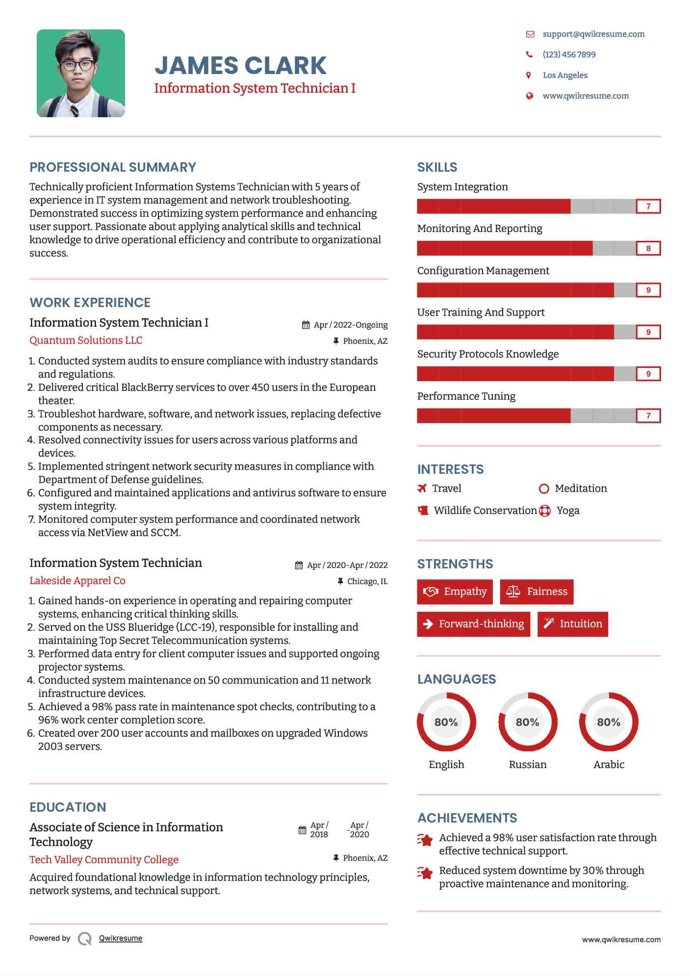 Information System Technician I Resume Model