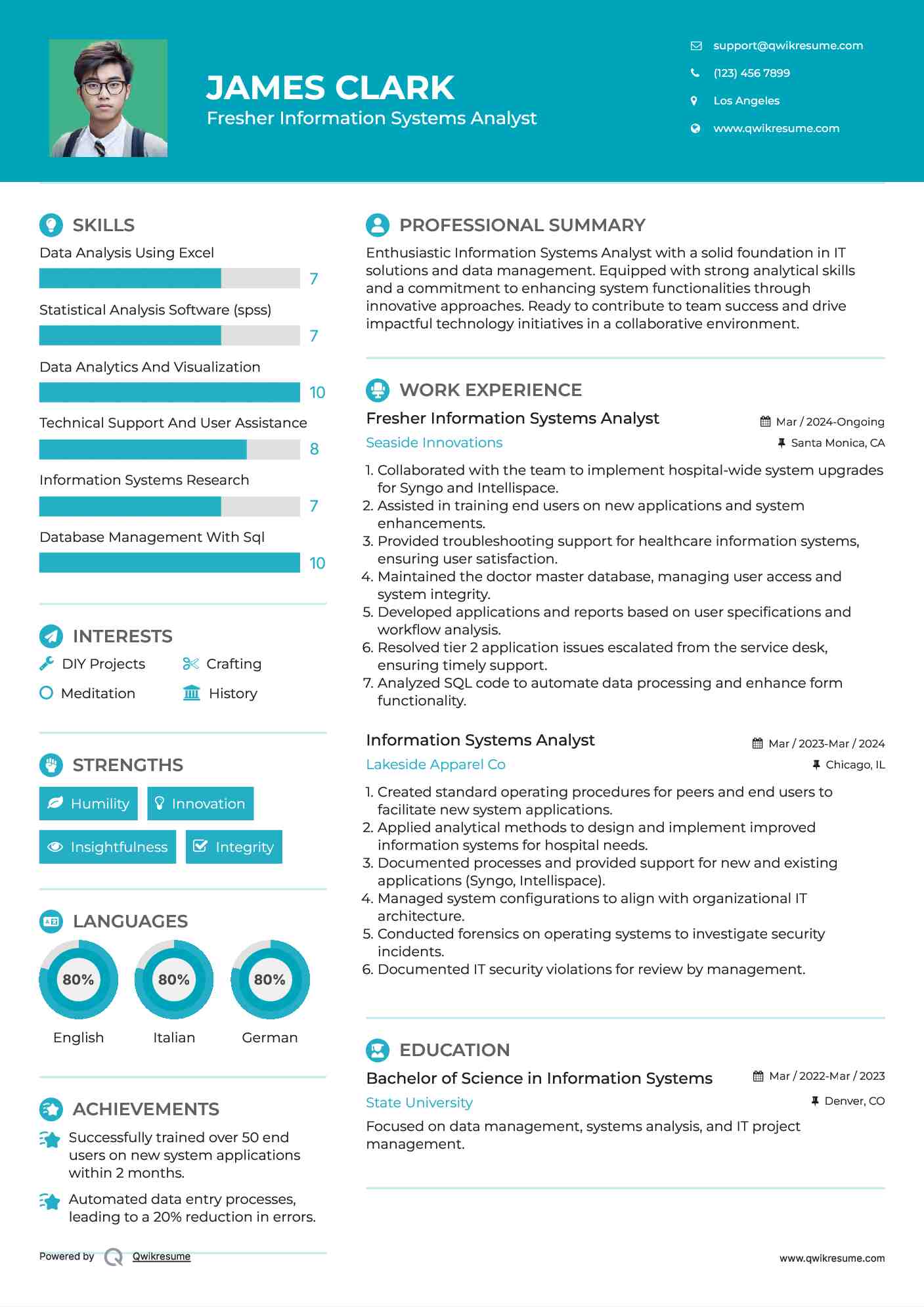 information systems analyst resume samples qwikresume