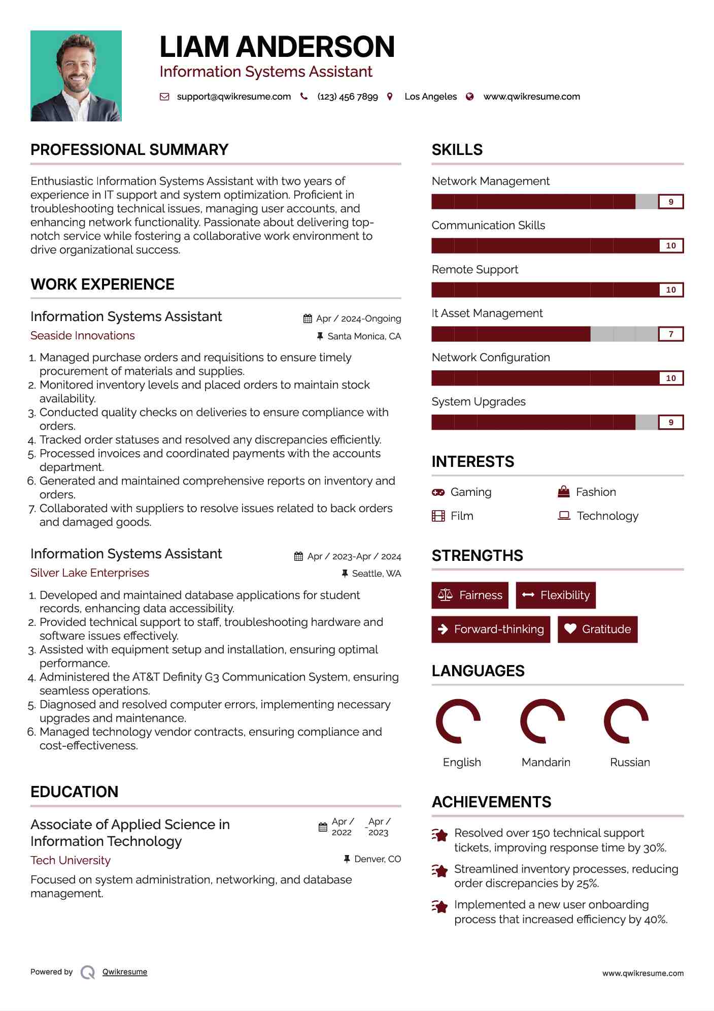 Information Systems Assistant Resume Sample