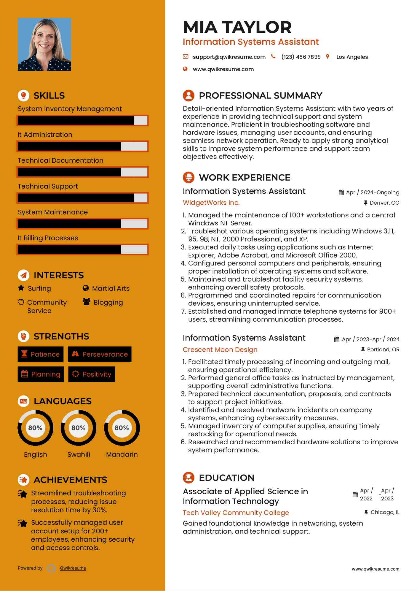 Information Systems Assistant Resume Sample