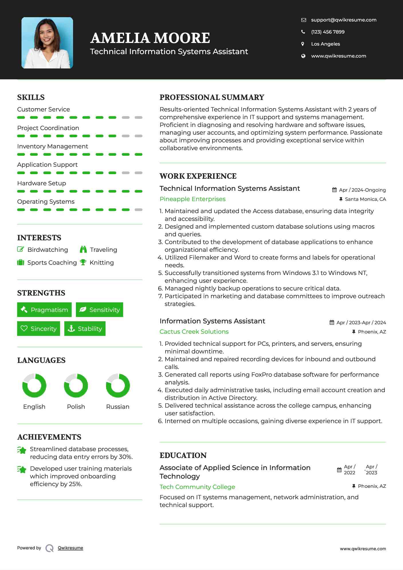 Technical Information Systems Assistant Resume Format