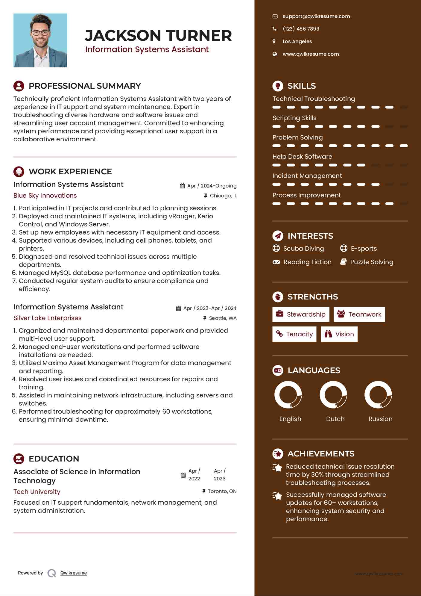 Information Systems Assistant Resume Samples QwikResume