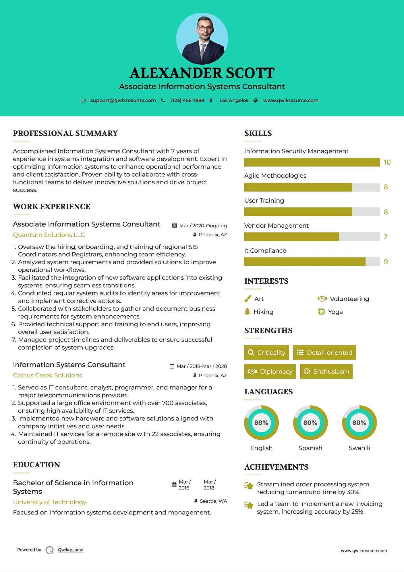 Associate Information Systems Consultant Resume Model