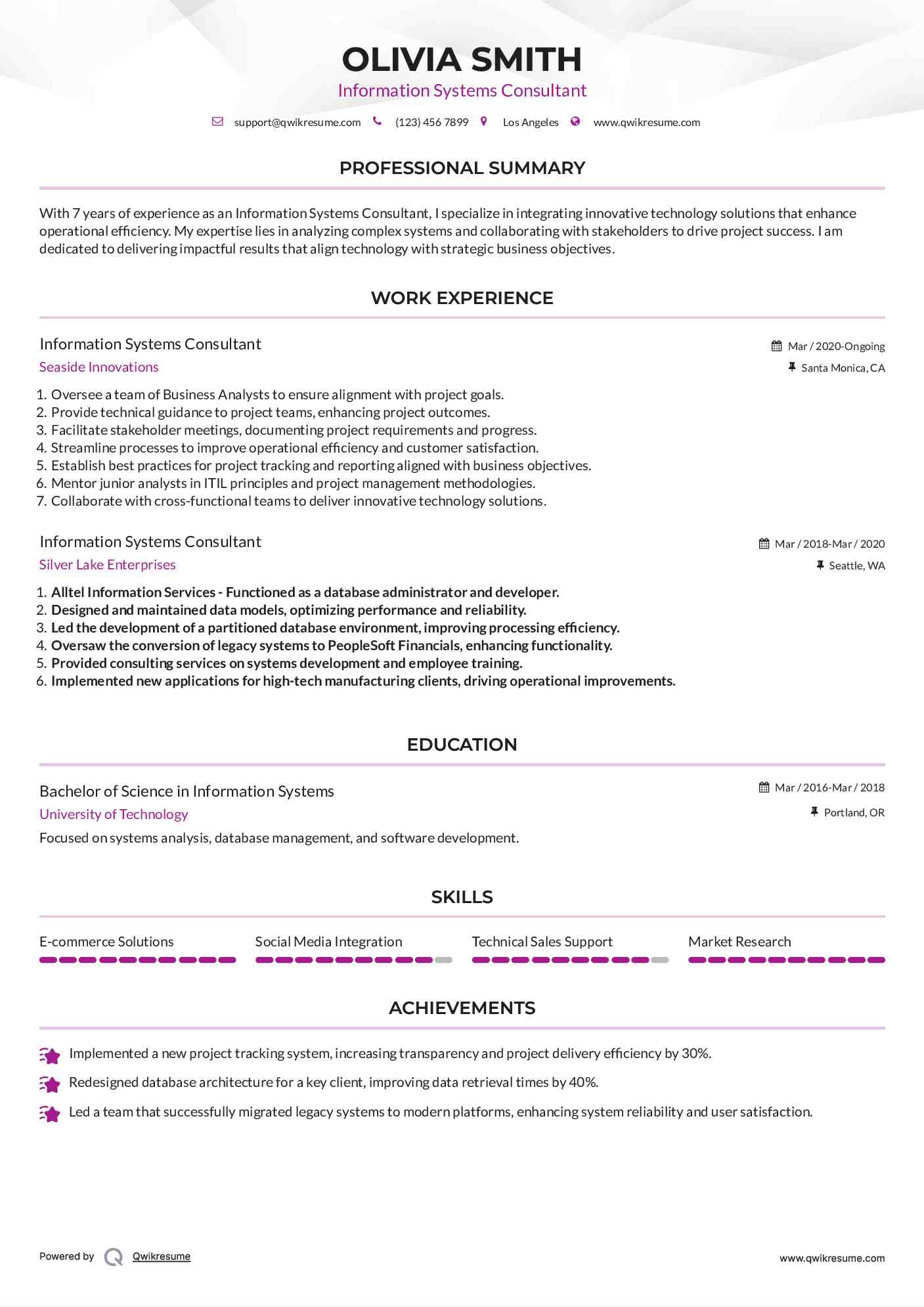 Information Systems Consultant Resume Template
