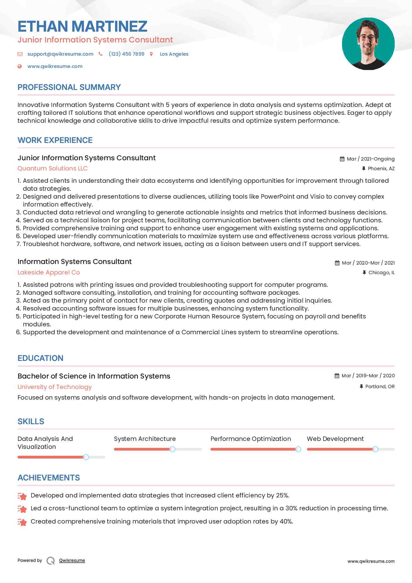 Junior Information Systems Consultant Resume Template