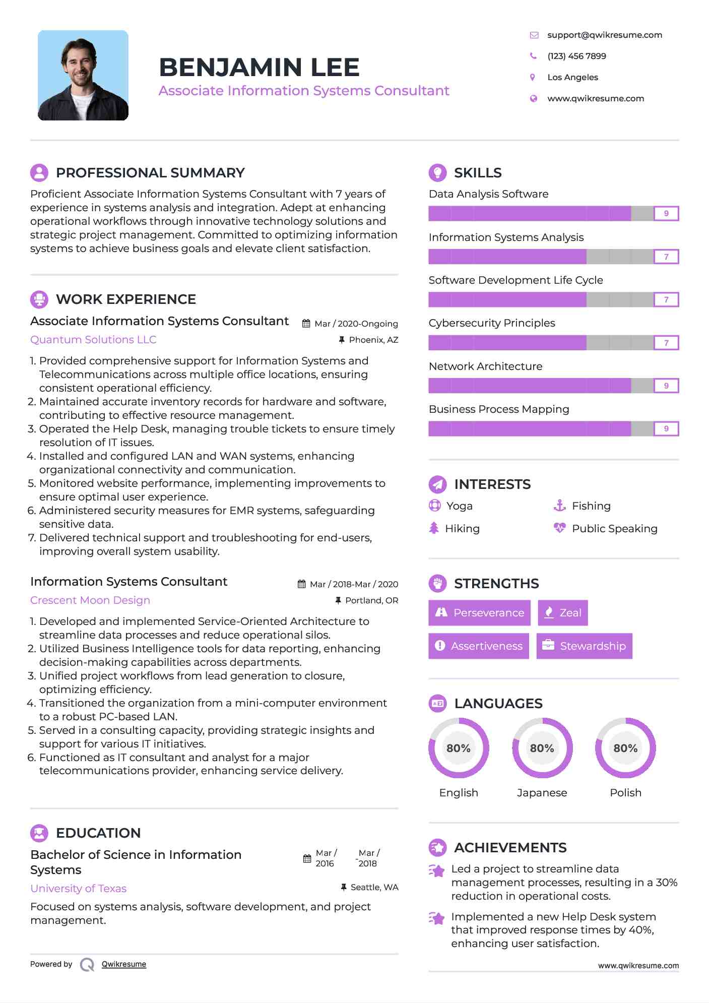Associate Information Systems Consultant Resume Template