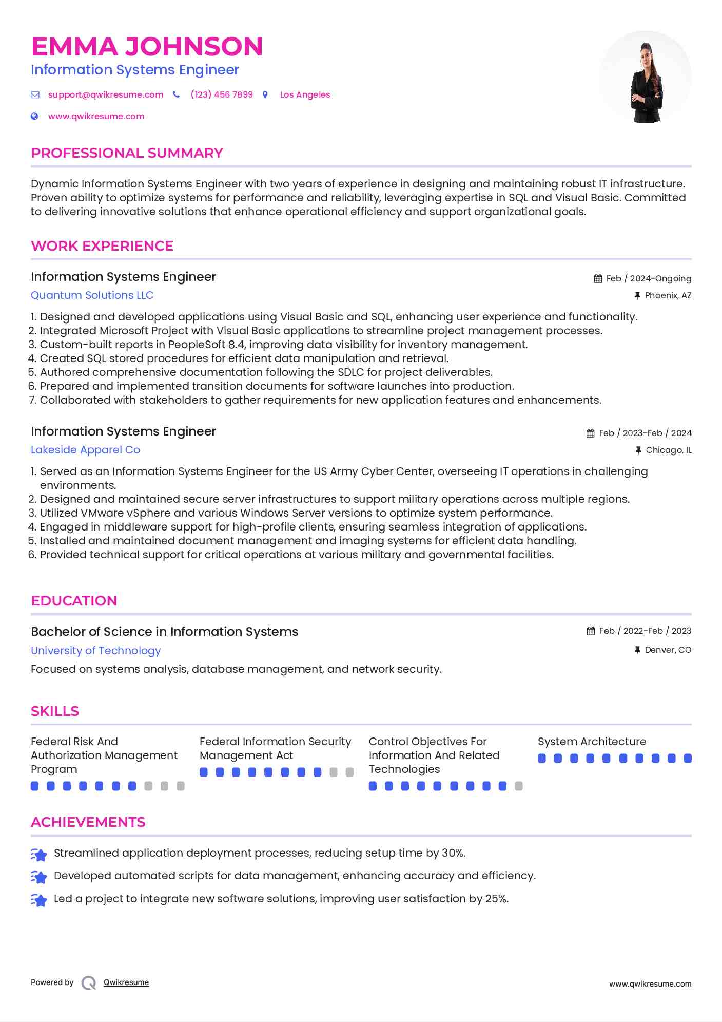 Information Systems Engineer Resume Model