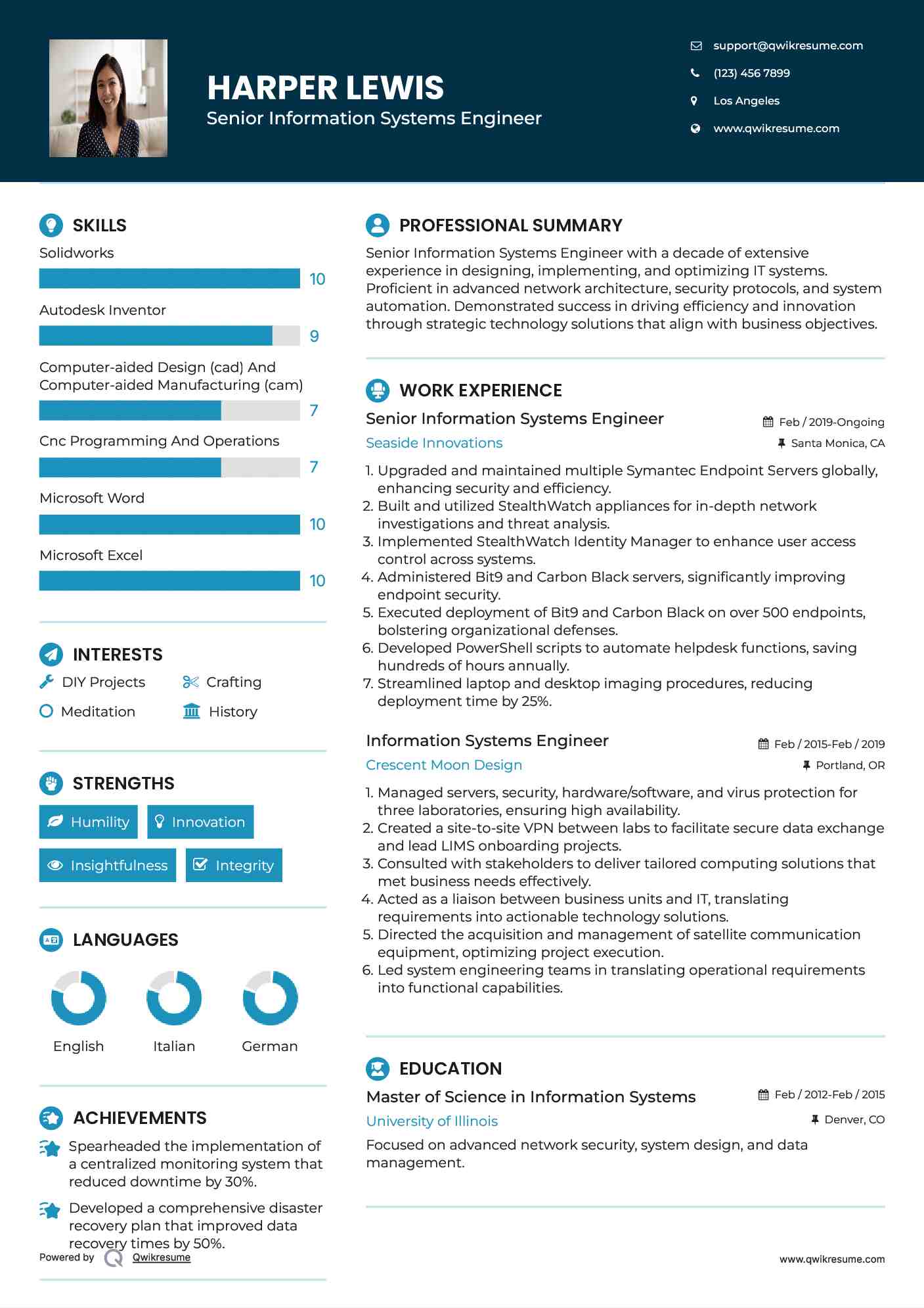 Senior Information Systems Engineer Resume Example