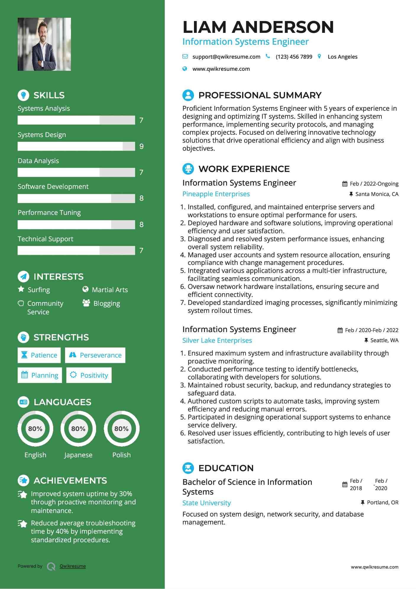 Information Systems Engineer Resume Example