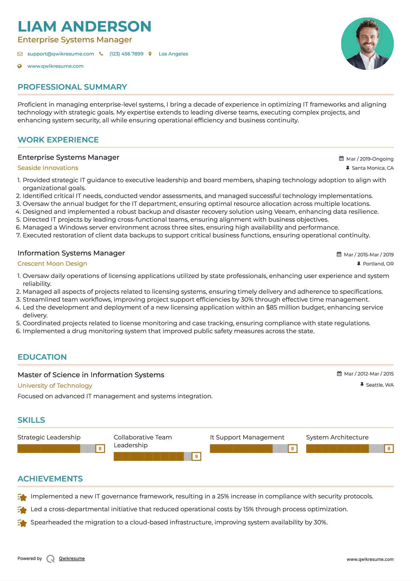 Enterprise Systems Manager Resume Model