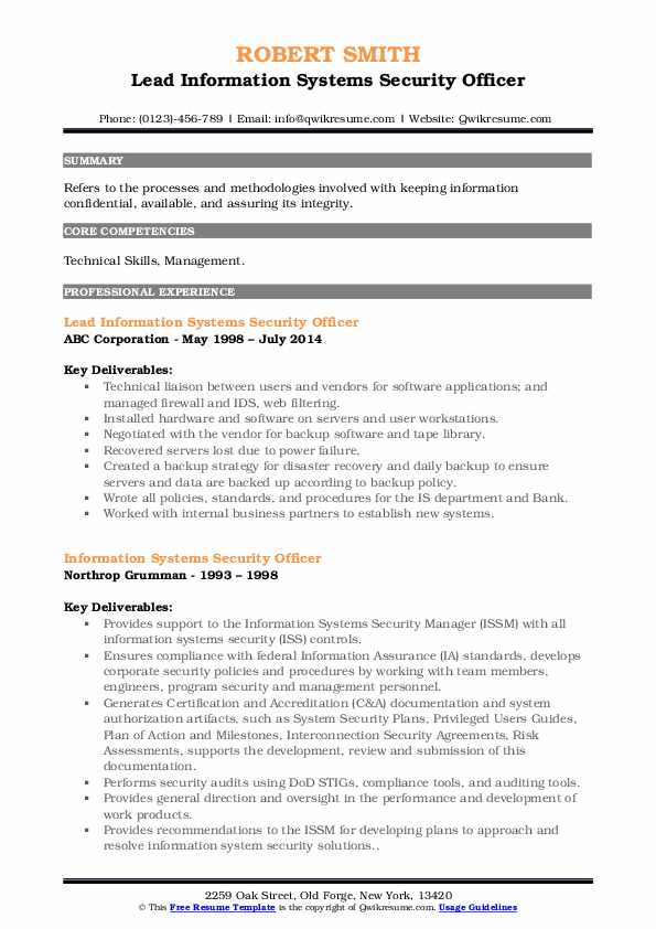 Information Systems Security Officer Resume Samples QwikResume