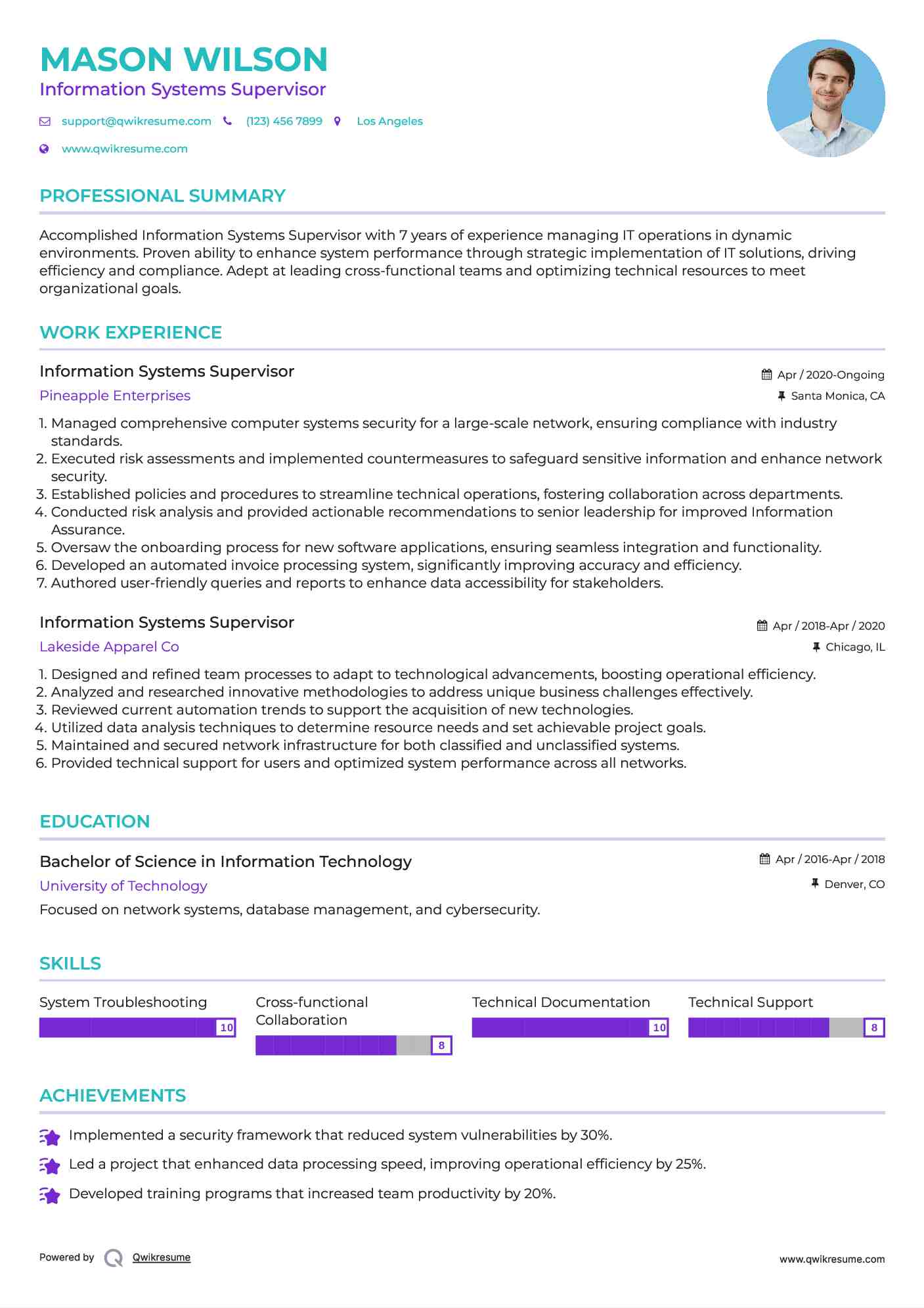 Information Systems Supervisor Resume Template