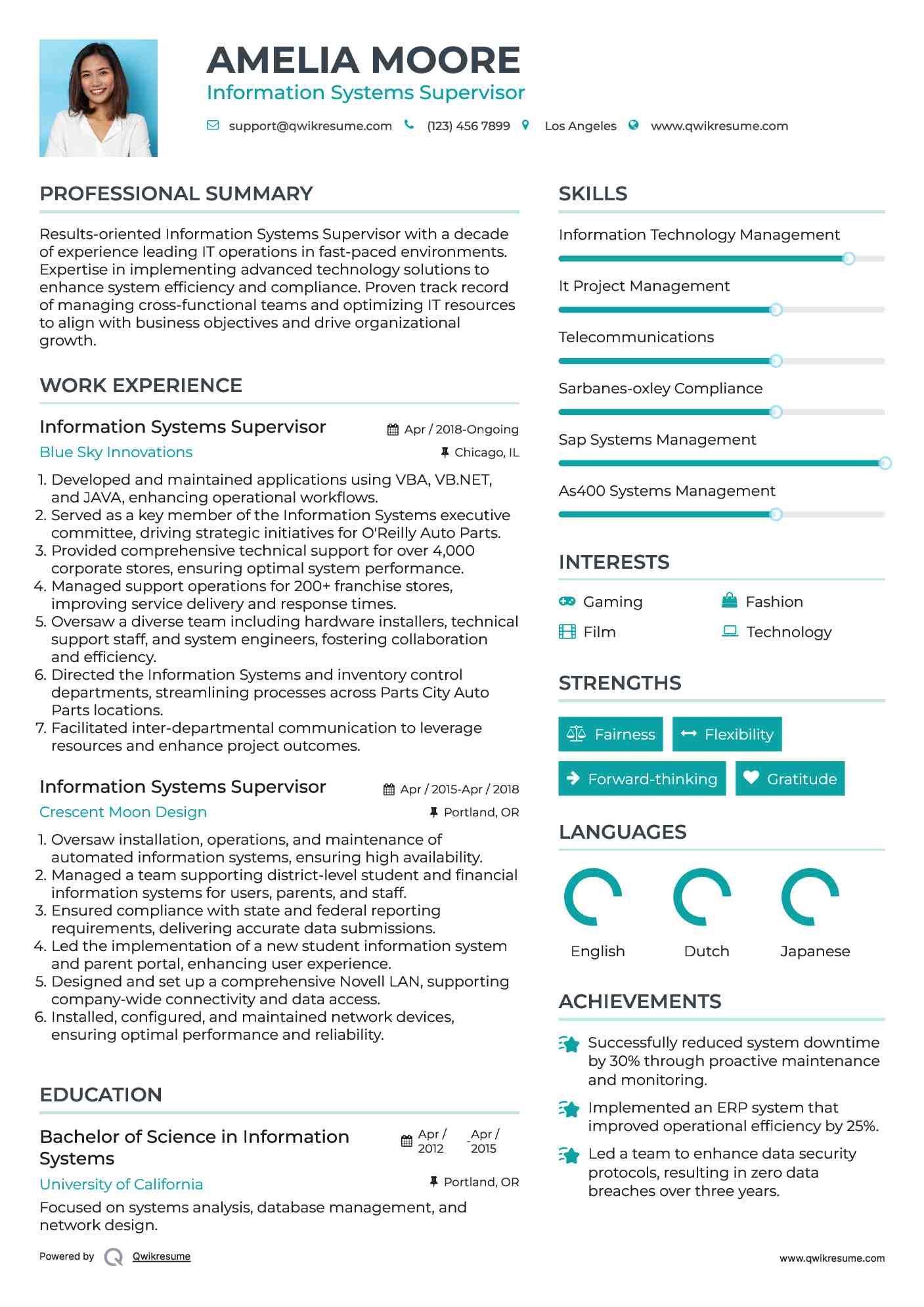 Information Systems Supervisor Resume Model