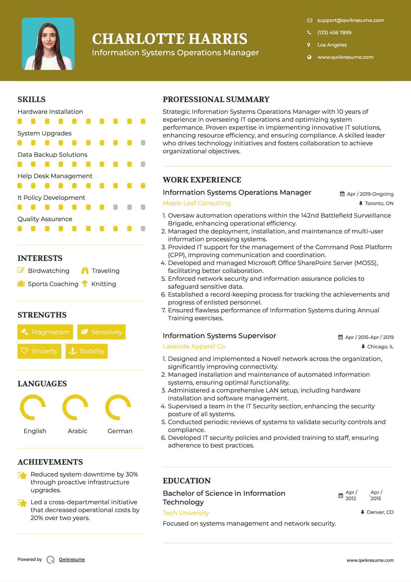 Information Systems Operations Manager Resume Model