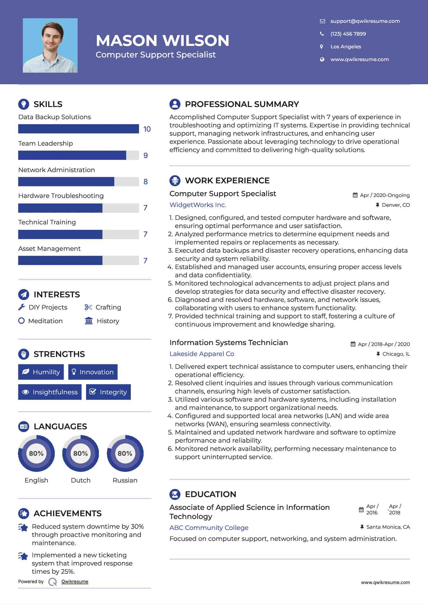 Computer Support Specialist Resume Example