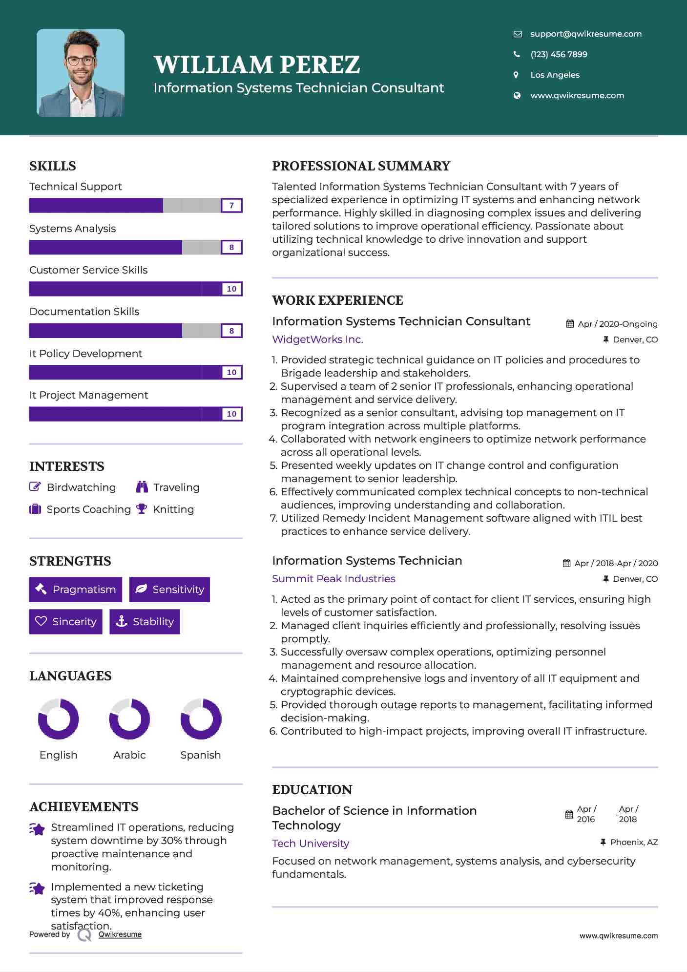 Information Systems Technician Consultant Resume Example