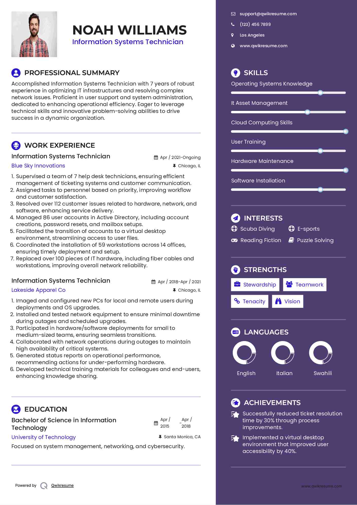 Information Systems Technician Resume Model