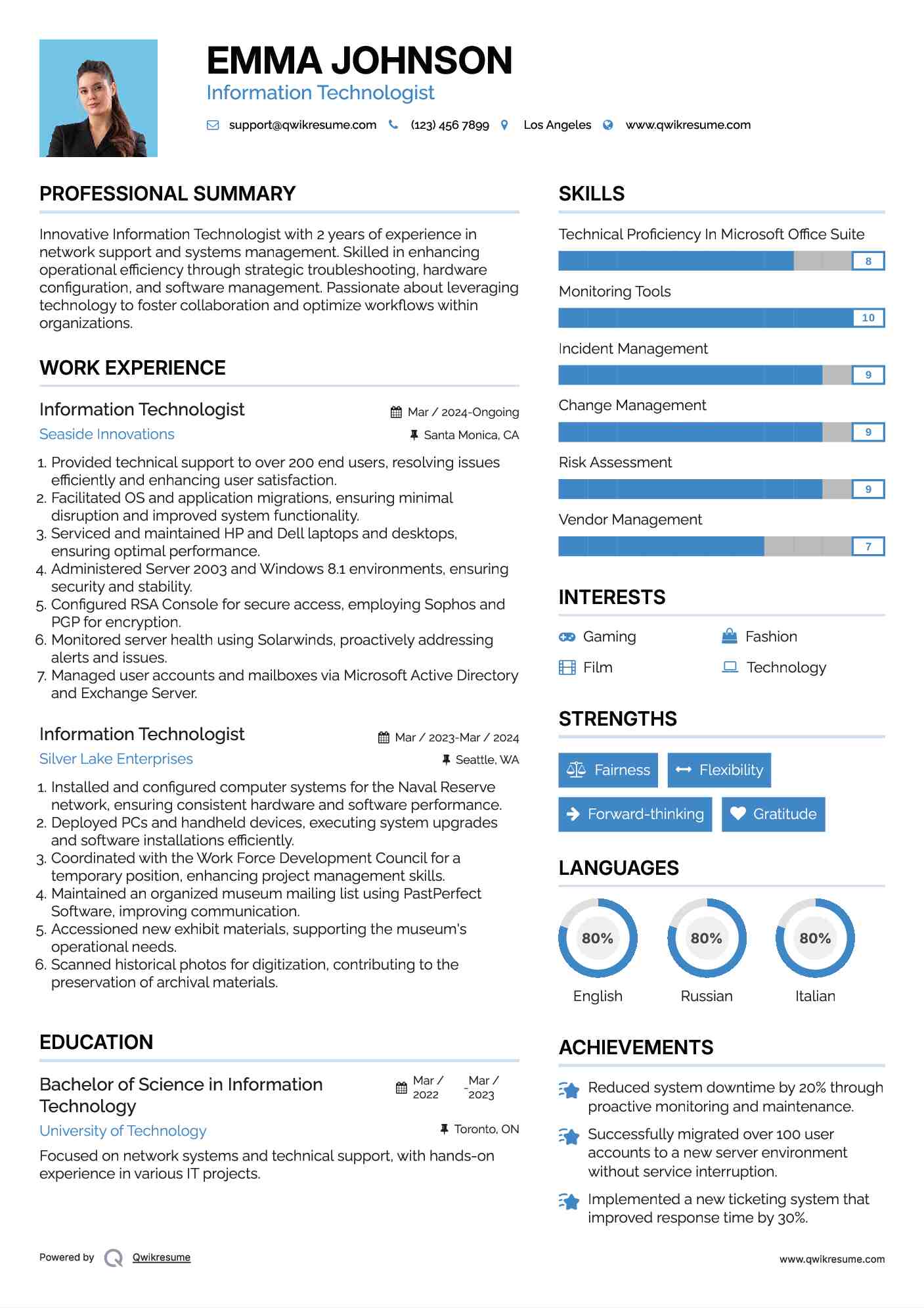 Information Technologist Resume Sample