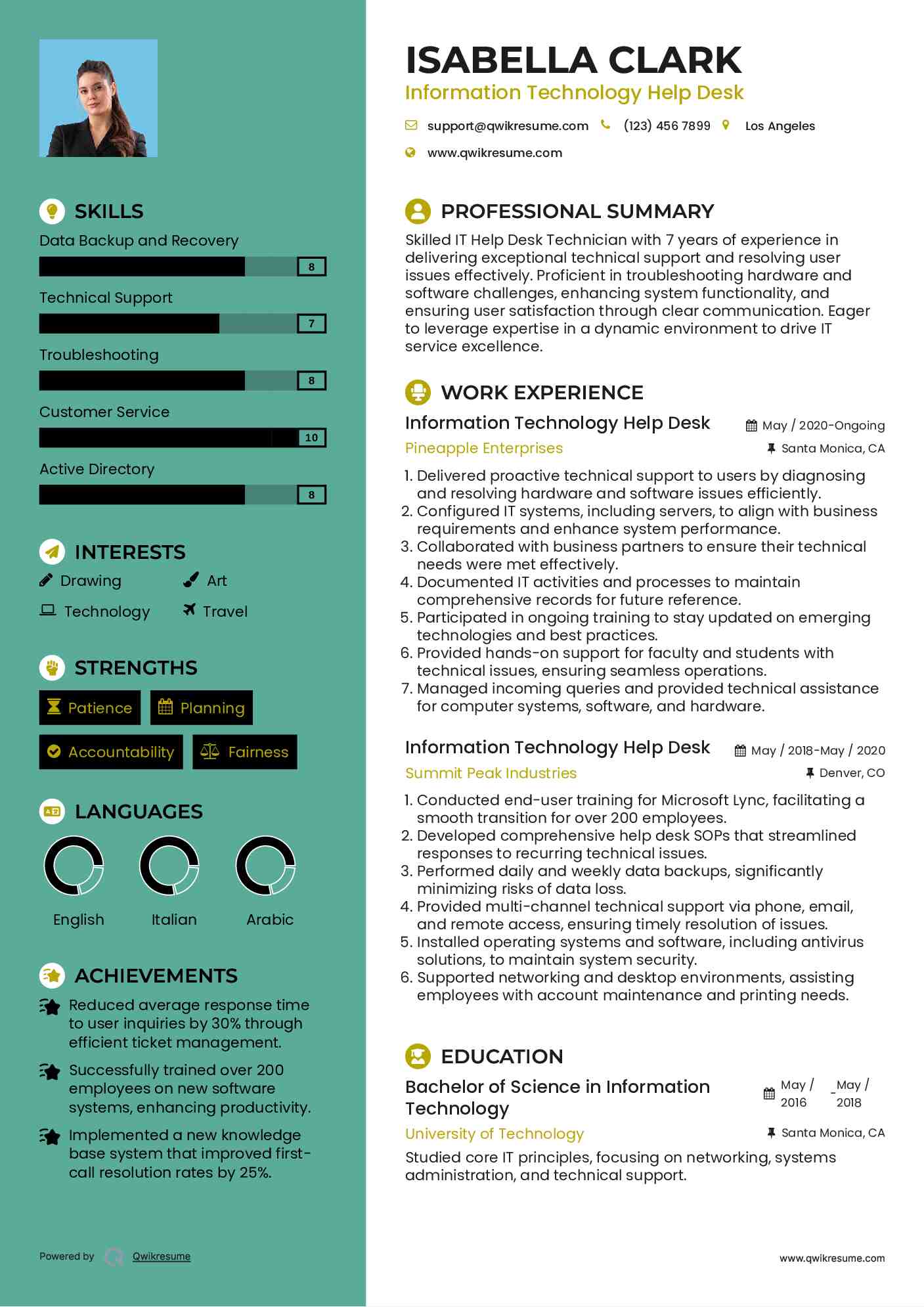 Information Technology Help Desk Resume Sample