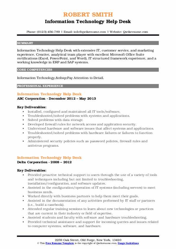 Information Technology Help Desk Resume Samples QwikResume