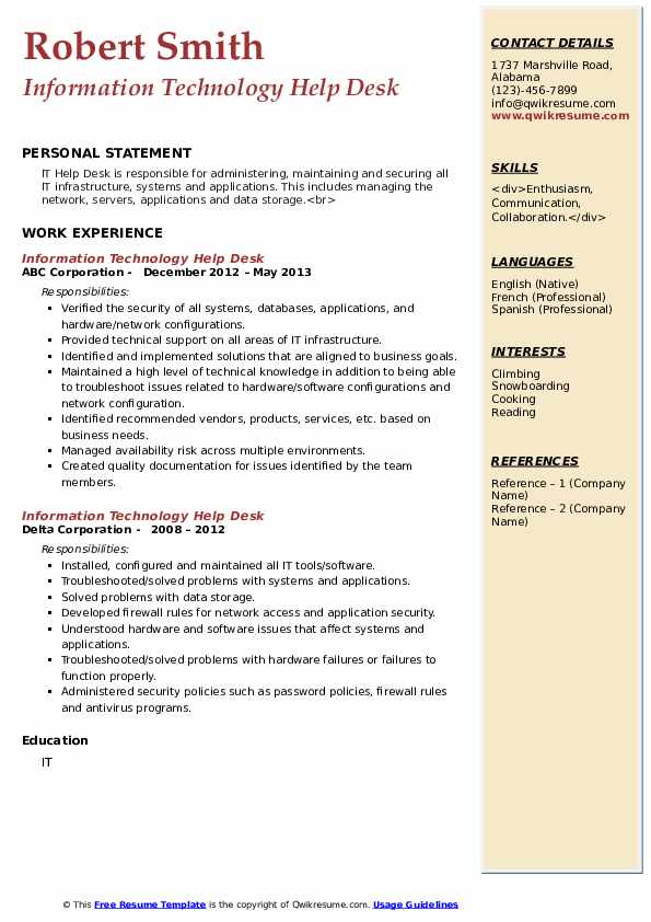 Information Technology Help Desk Resume Samples QwikResume