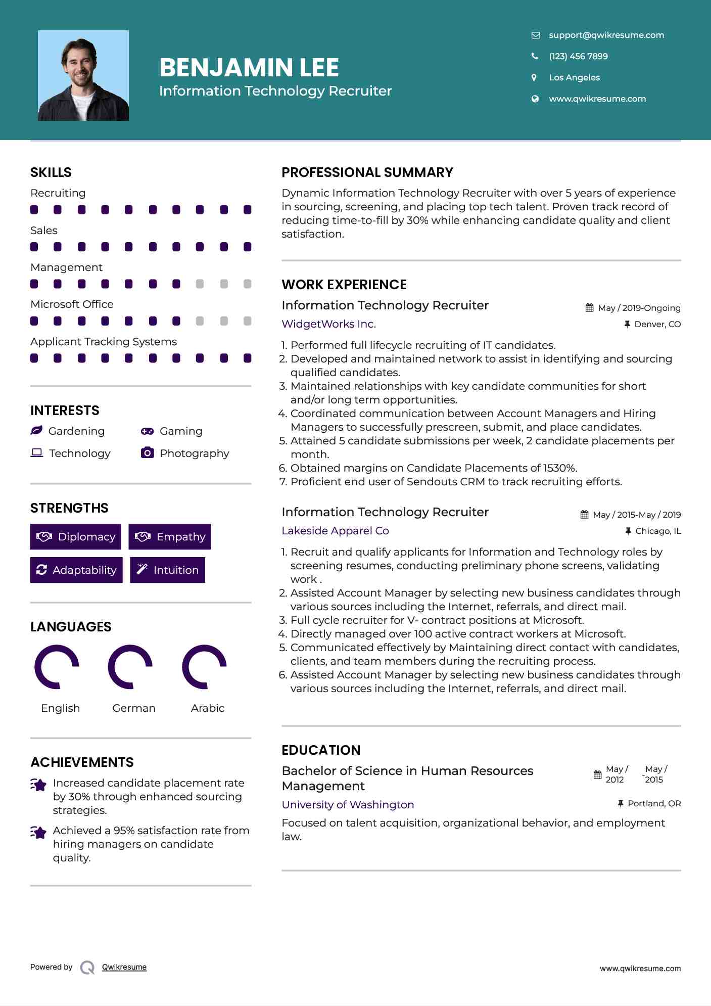 Information Technology Recruiter Resume Model