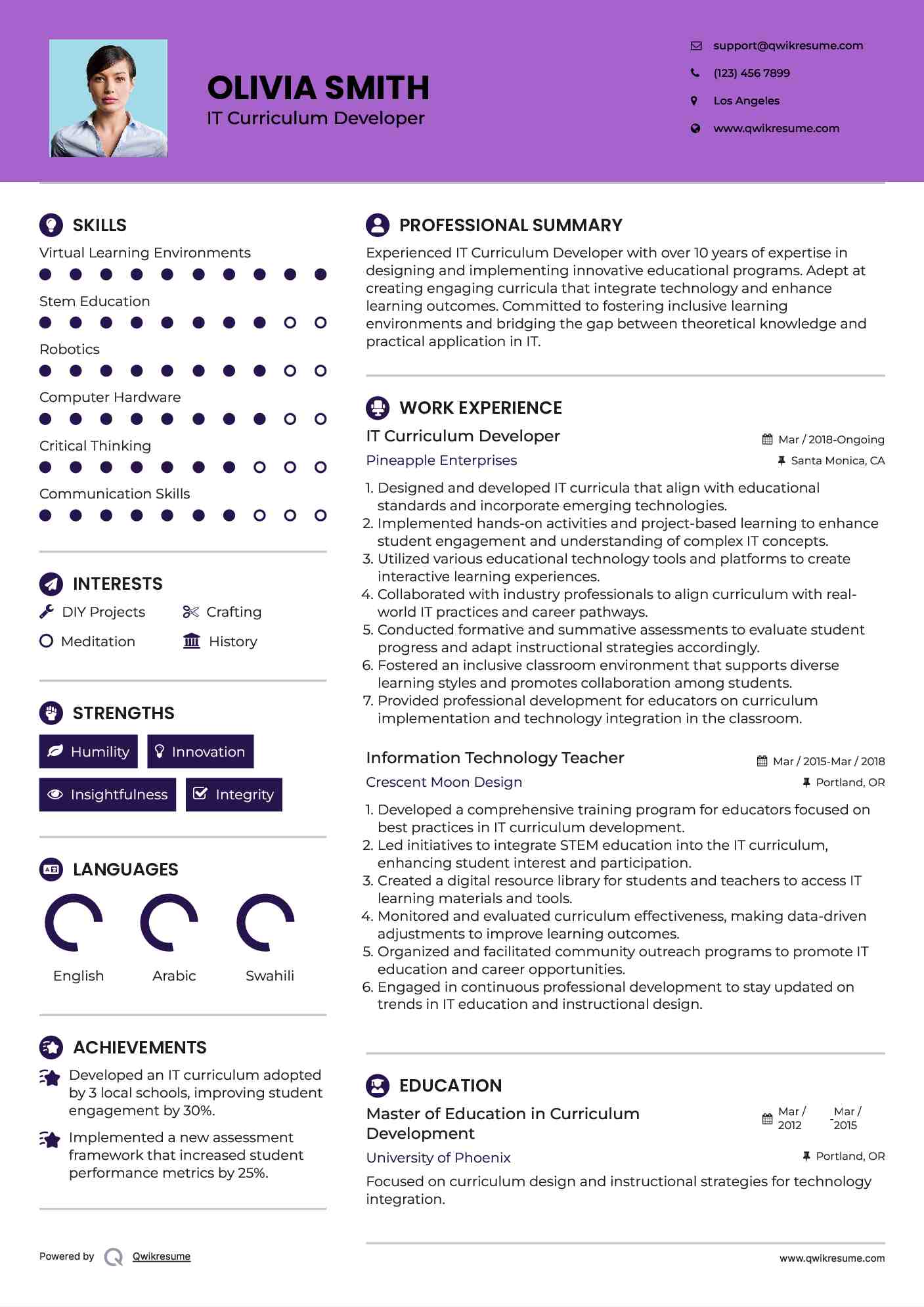IT Curriculum Developer Resume Sample
