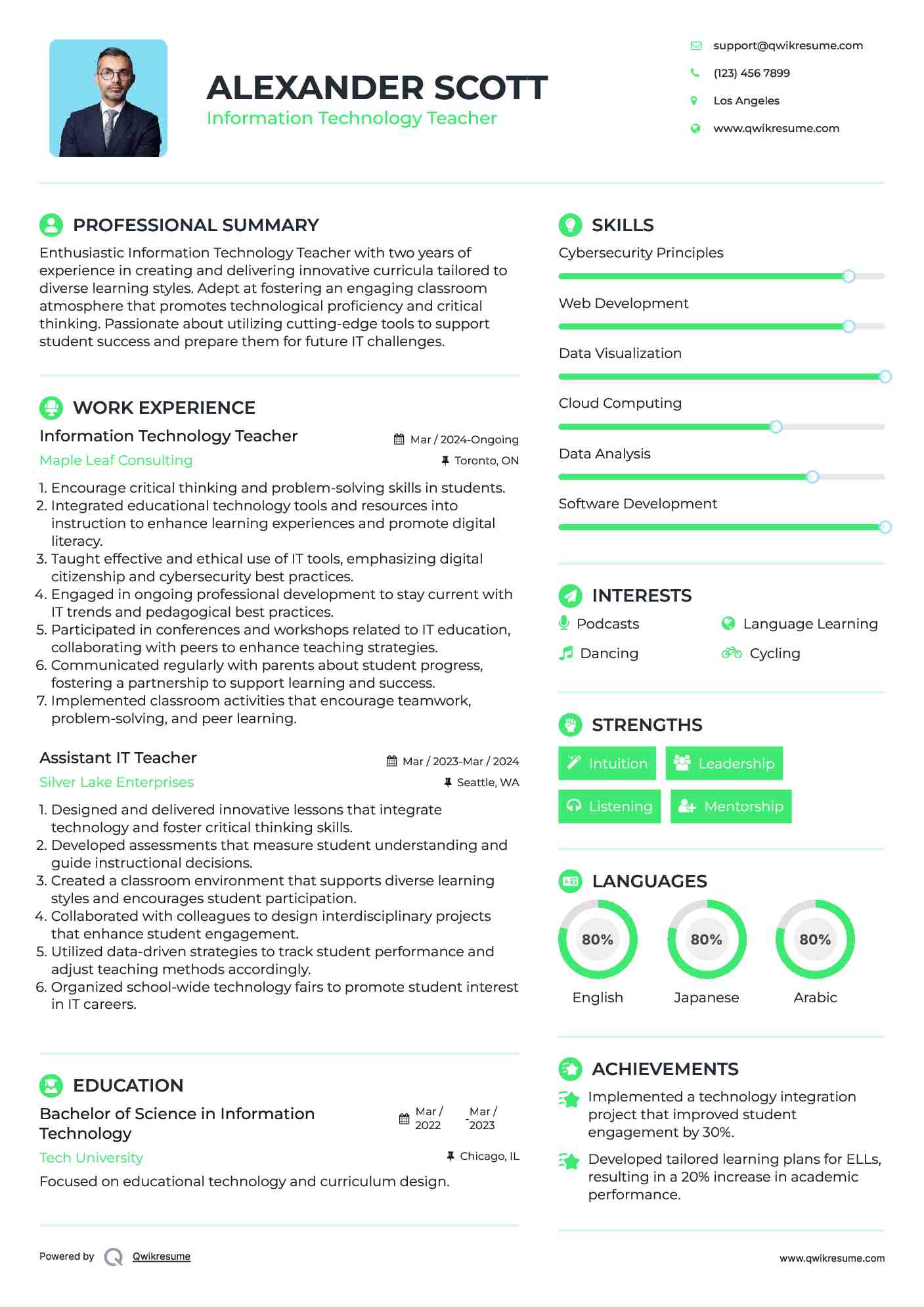 Information Technology Teacher Resume Format
