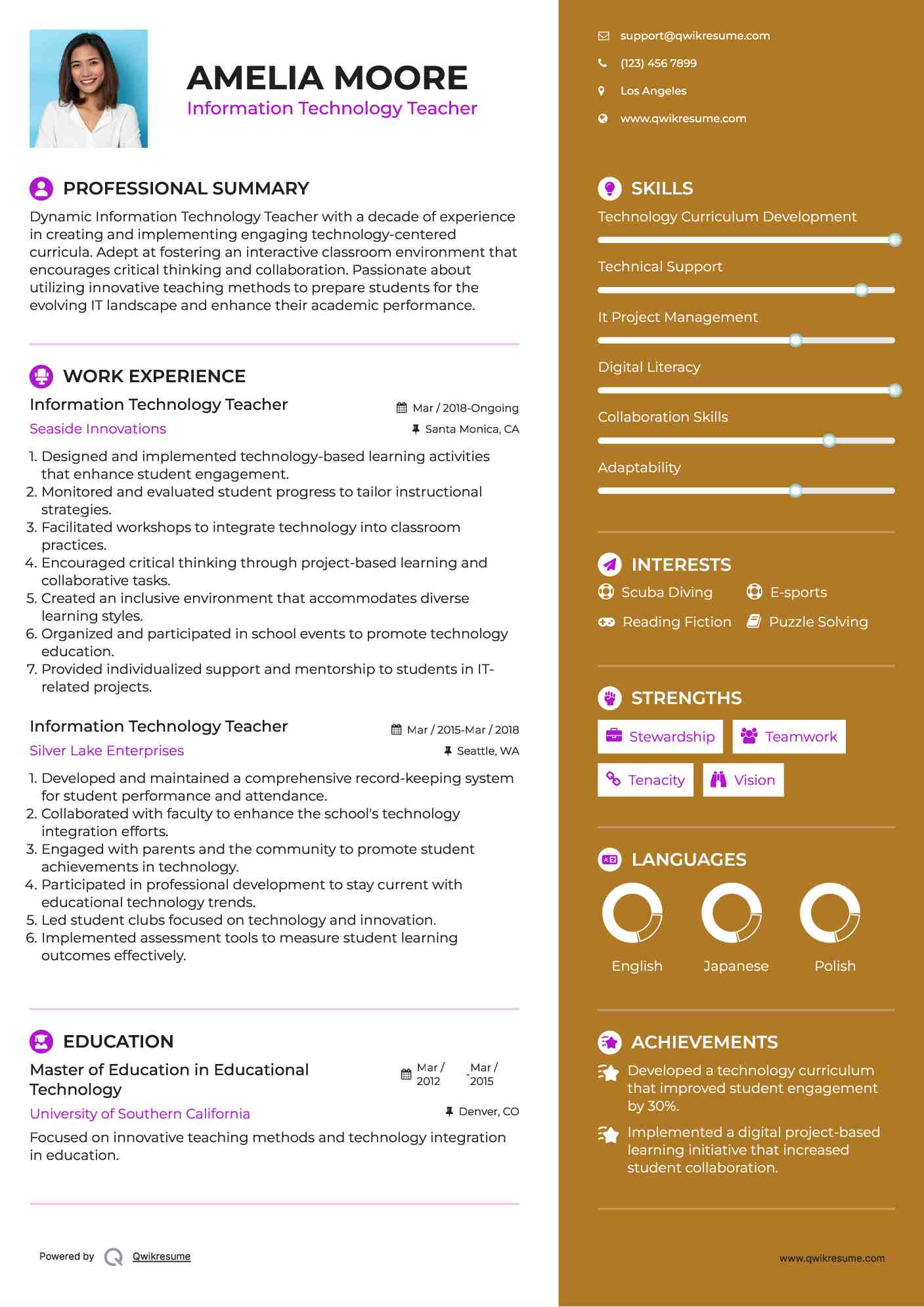 Information Technology Teacher Resume Template