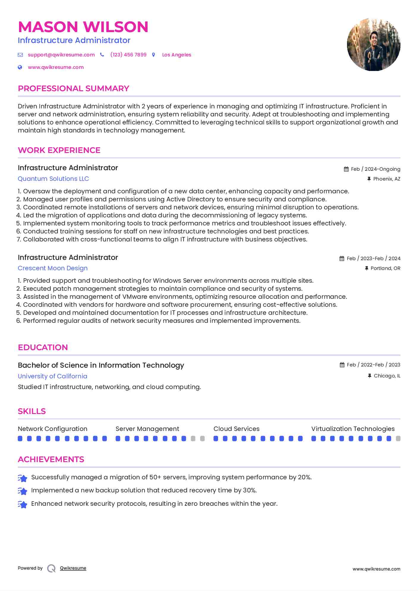 Infrastructure Administrator Resume Example
